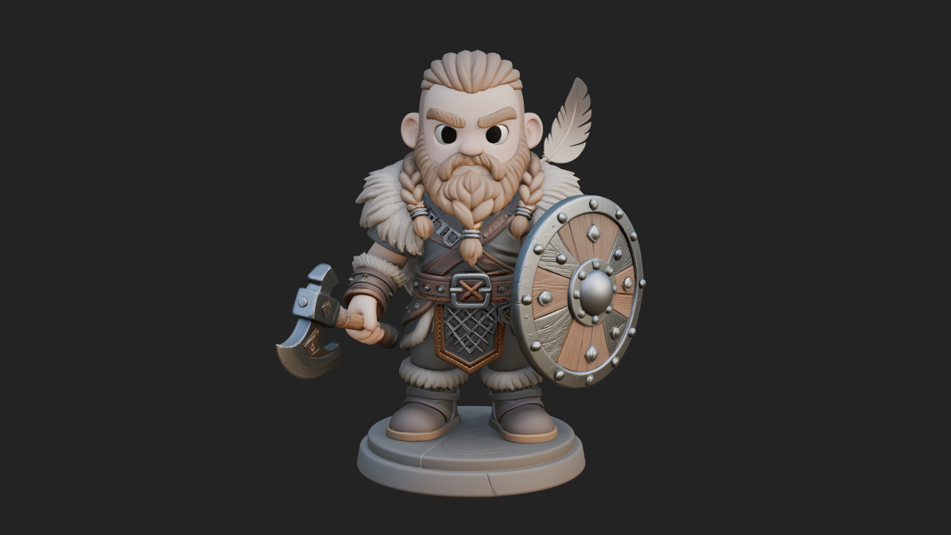 Chibi Dwarf with Shield Statue Design 1 3D Print Model 3D Model