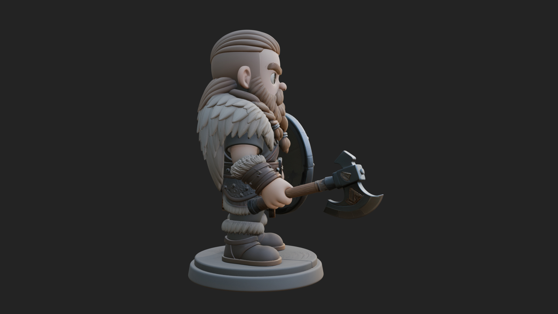 Chibi Dwarf with Shield Statue Design 1 3D Print Model 3D Model