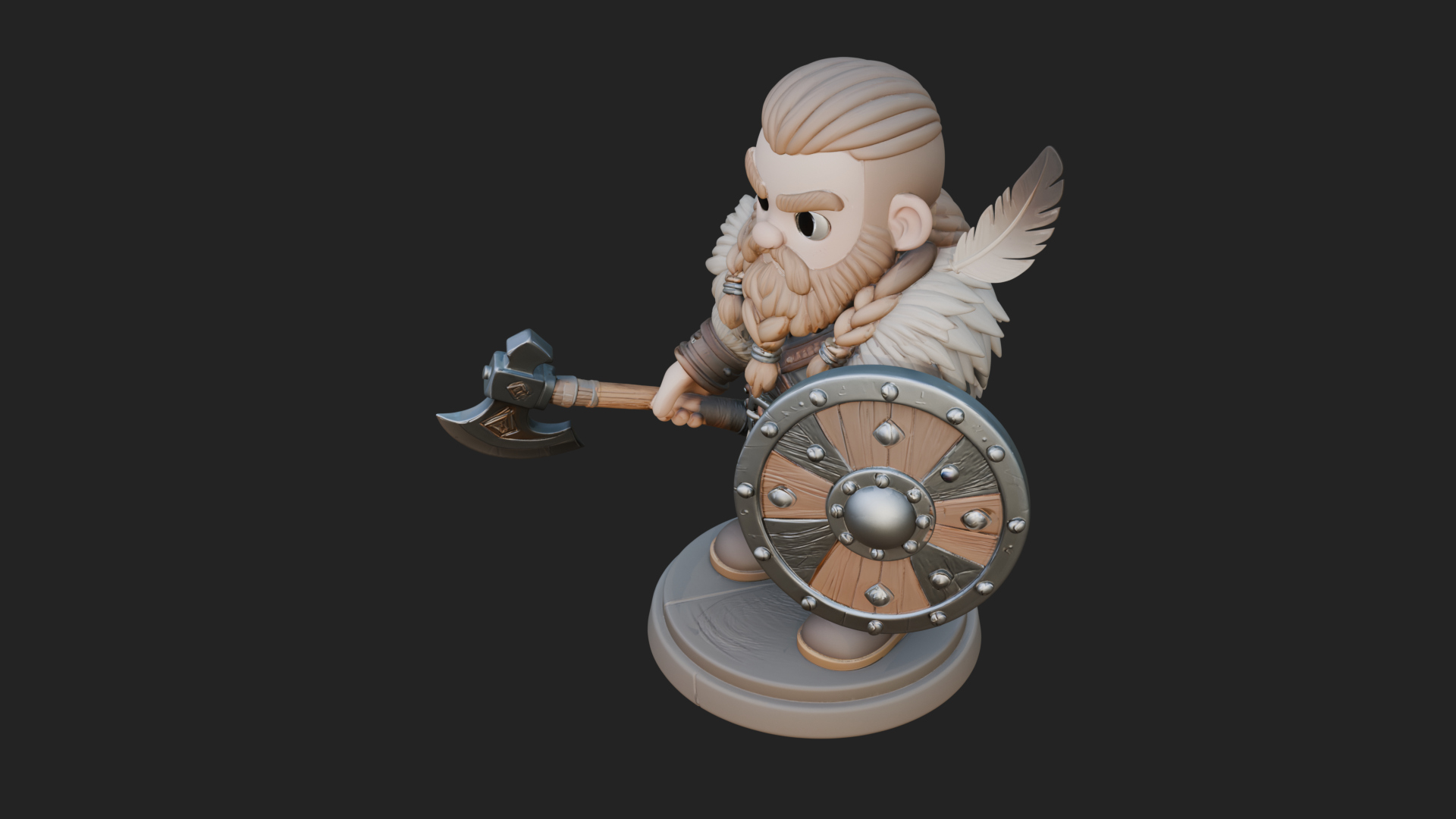 Chibi Dwarf with Shield Statue Design 1 3D Print Model 3D Model