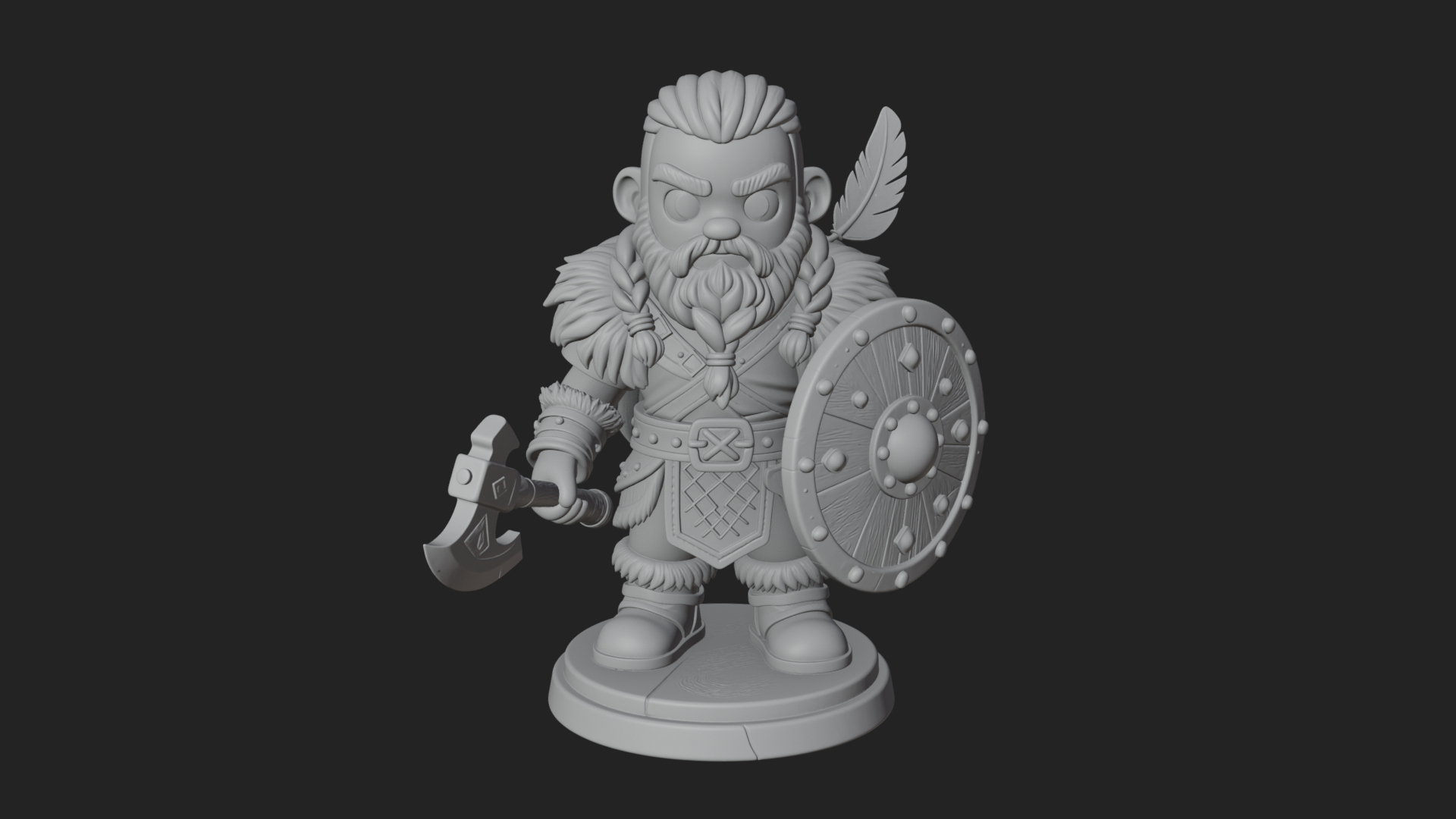 Chibi Dwarf with Shield Statue Design 1 3D Print Model 3D Model