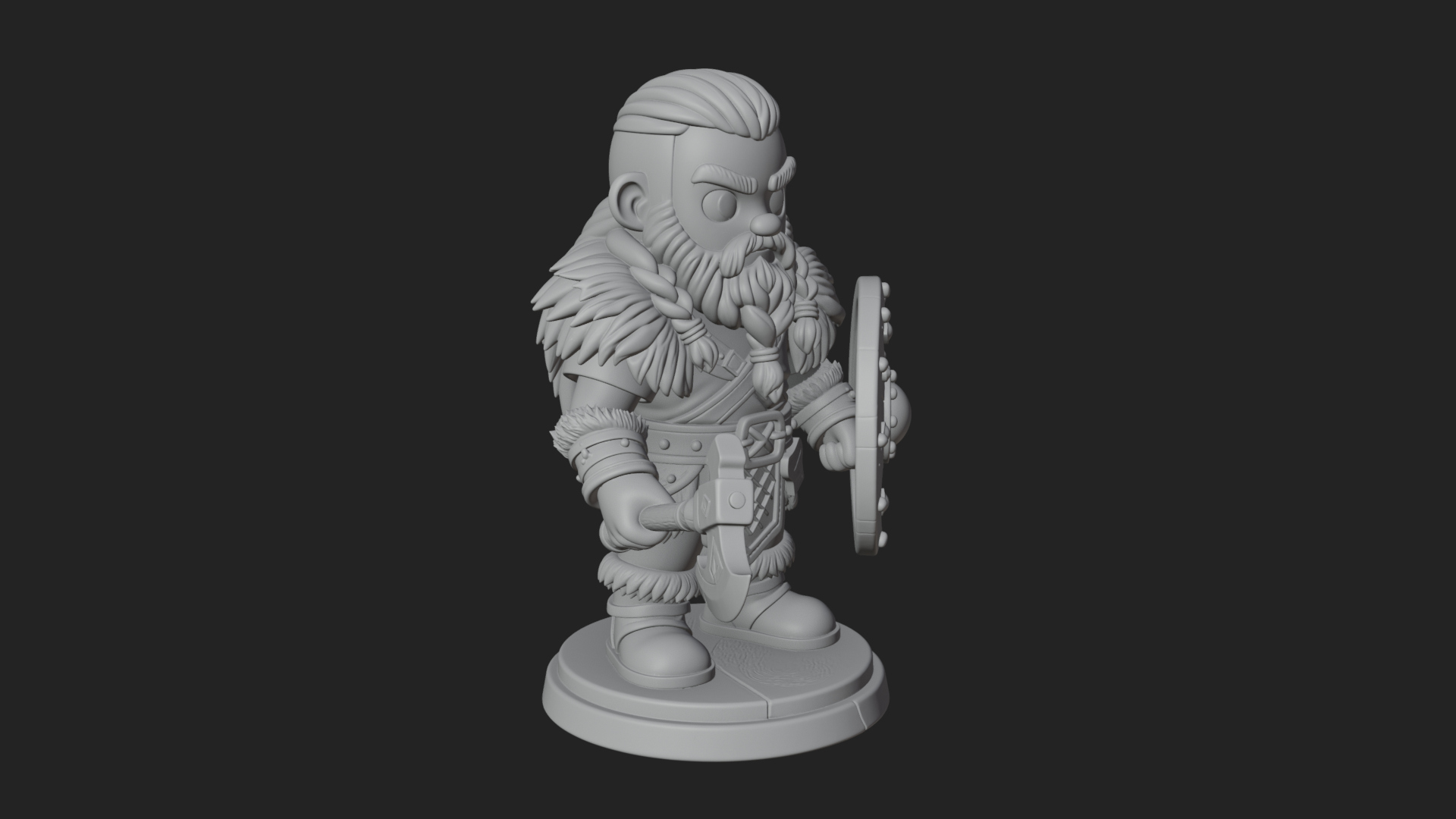Chibi Dwarf with Shield Statue Design 1 3D Print Model 3D Model