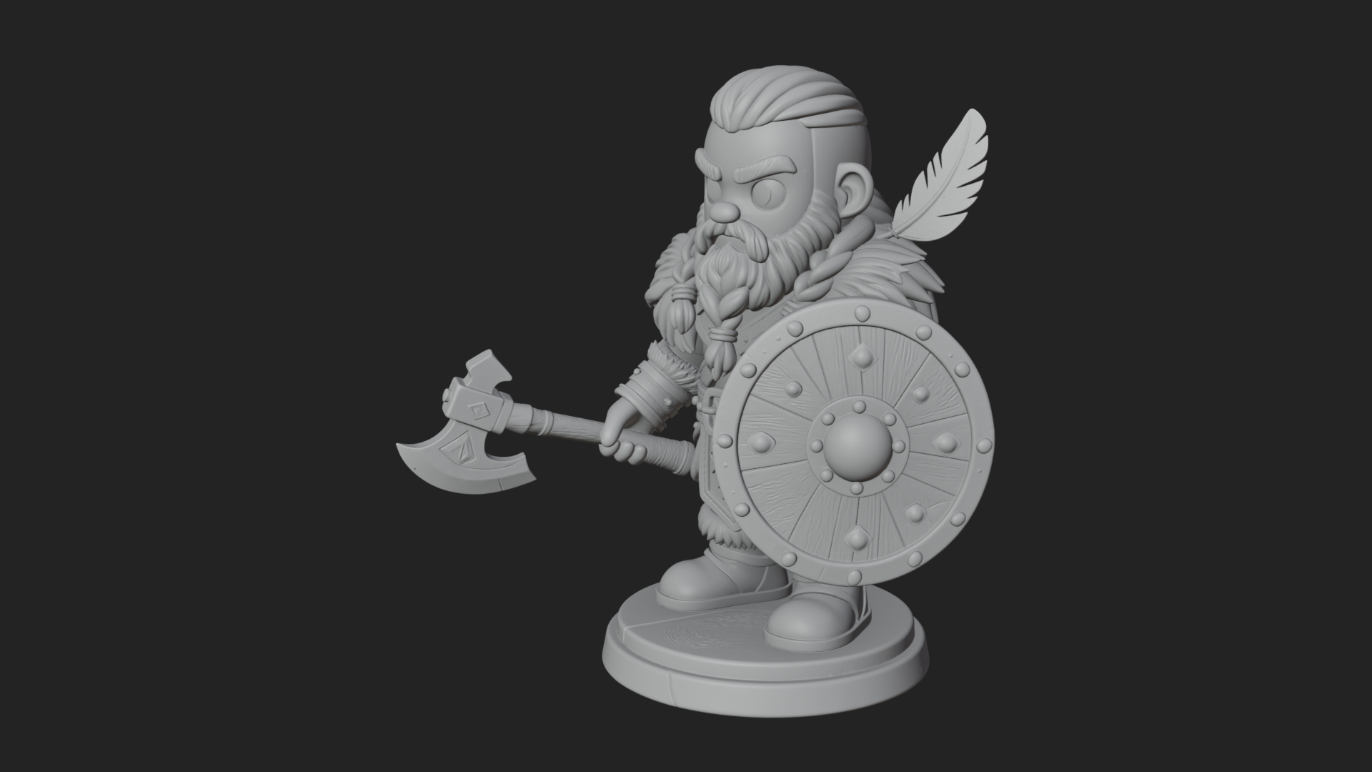 Chibi Dwarf with Shield Statue Design 1 3D Print Model 3D Model