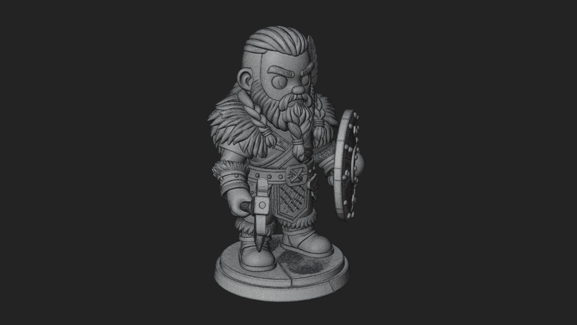 Chibi Dwarf with Shield Statue Design 1 3D Print Model 3D Model