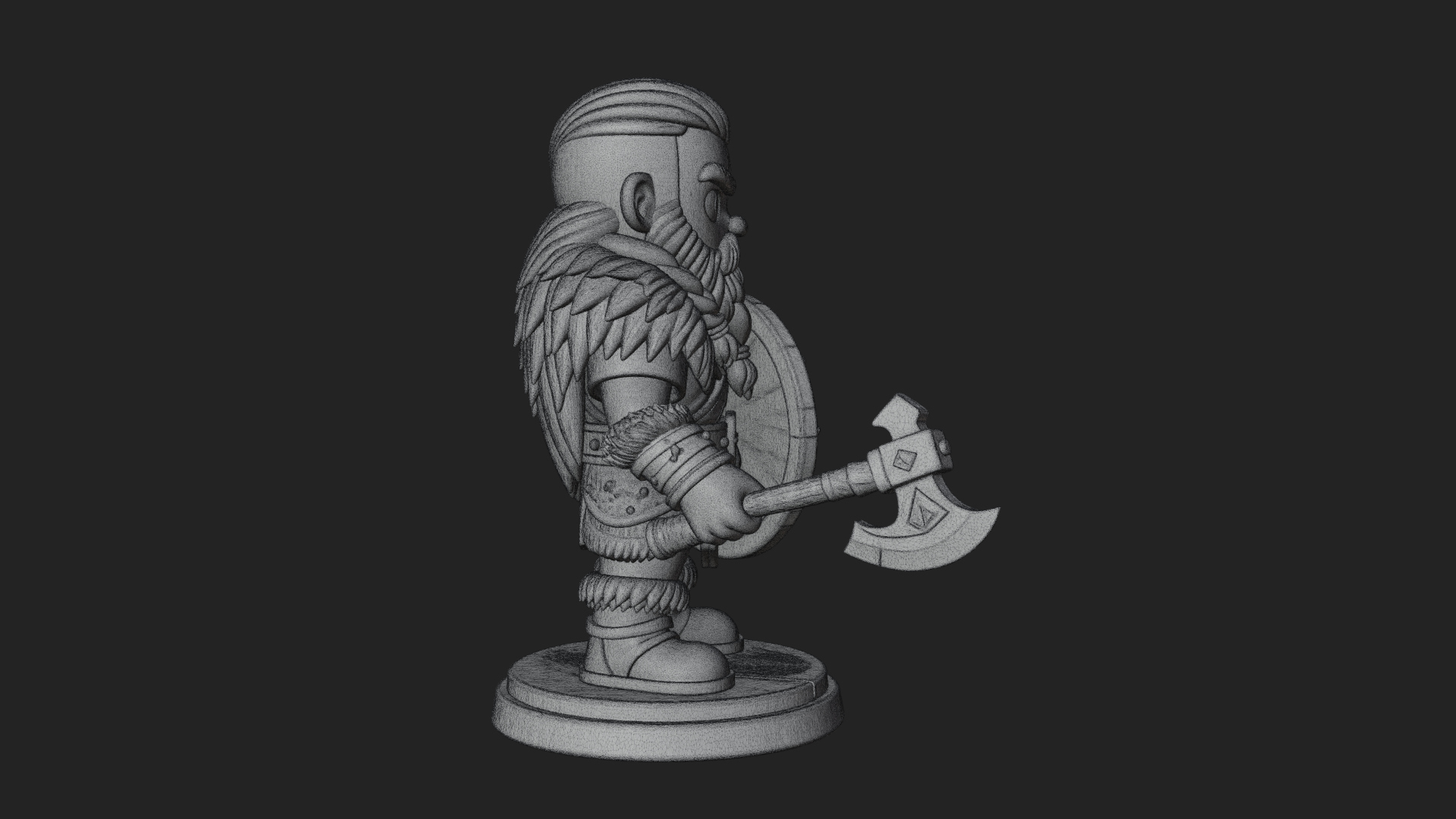 Chibi Dwarf with Shield Statue Design 1 3D Print Model 3D Model