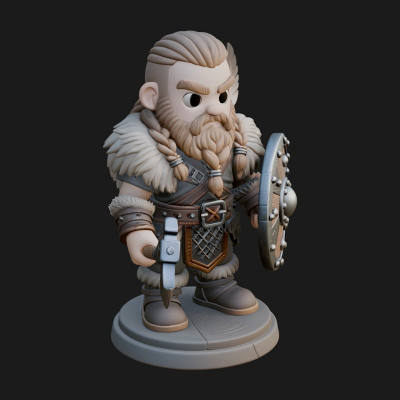 Chibi Dwarf with Shield Statue Design 1 3D Print Model