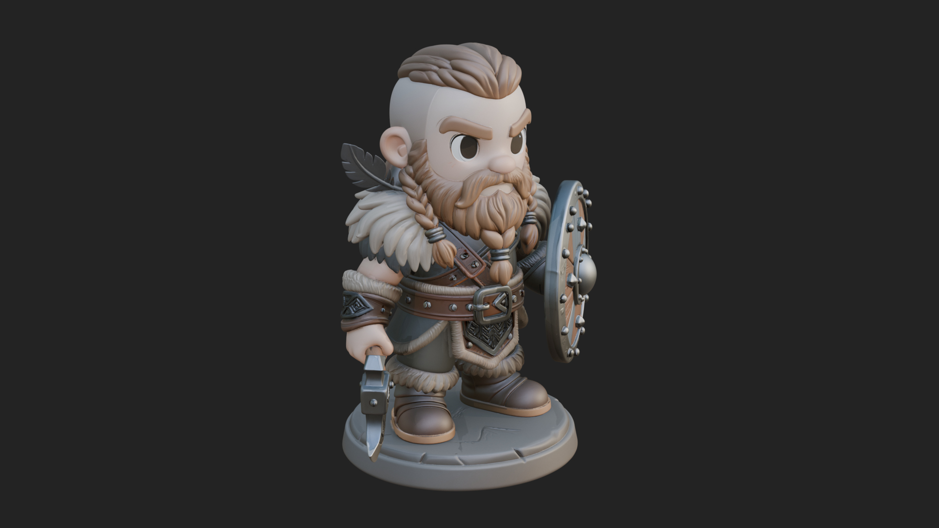Chibi Dwarf with Shield Statue Design 2 3D Print Model 3D Model