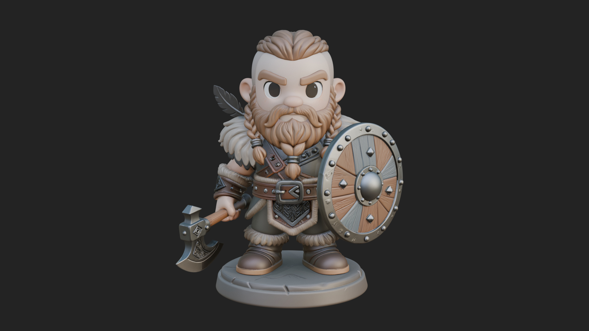 Chibi Dwarf with Shield Statue Design 2 3D Print Model 3D Model