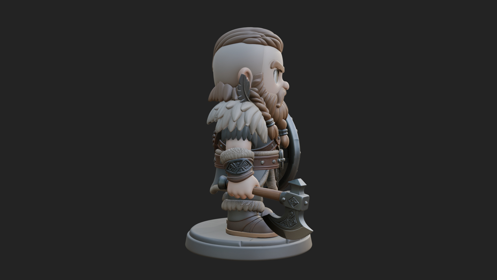 Chibi Dwarf with Shield Statue Design 2 3D Print Model 3D Model