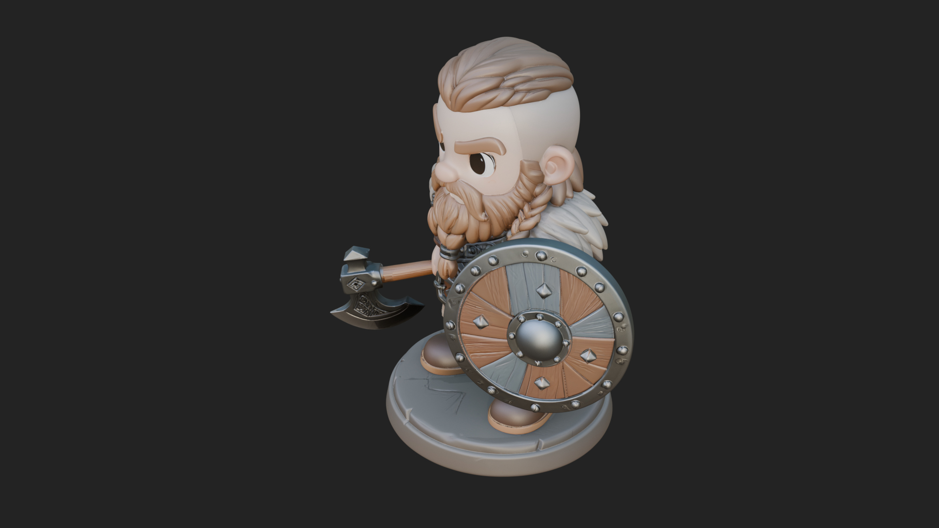Chibi Dwarf with Shield Statue Design 2 3D Print Model 3D Model