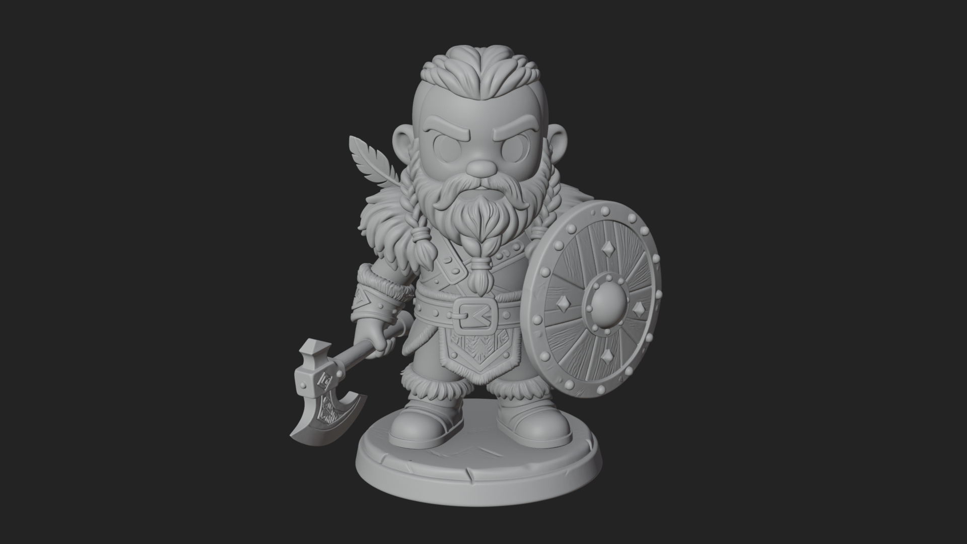 Chibi Dwarf with Shield Statue Design 2 3D Print Model 3D Model