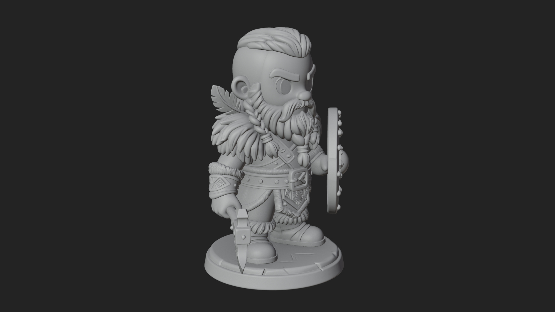 Chibi Dwarf with Shield Statue Design 2 3D Print Model 3D Model
