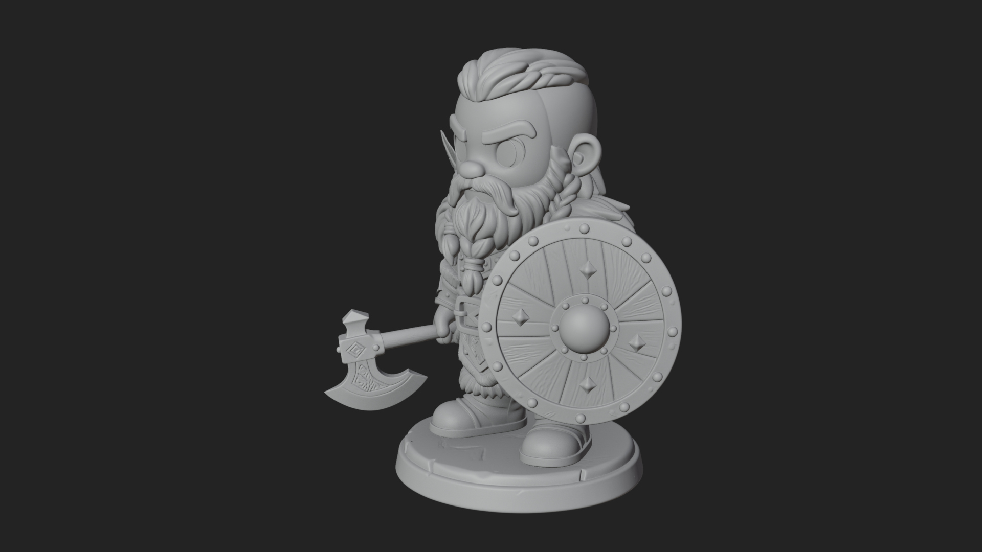 Chibi Dwarf with Shield Statue Design 2 3D Print Model 3D Model