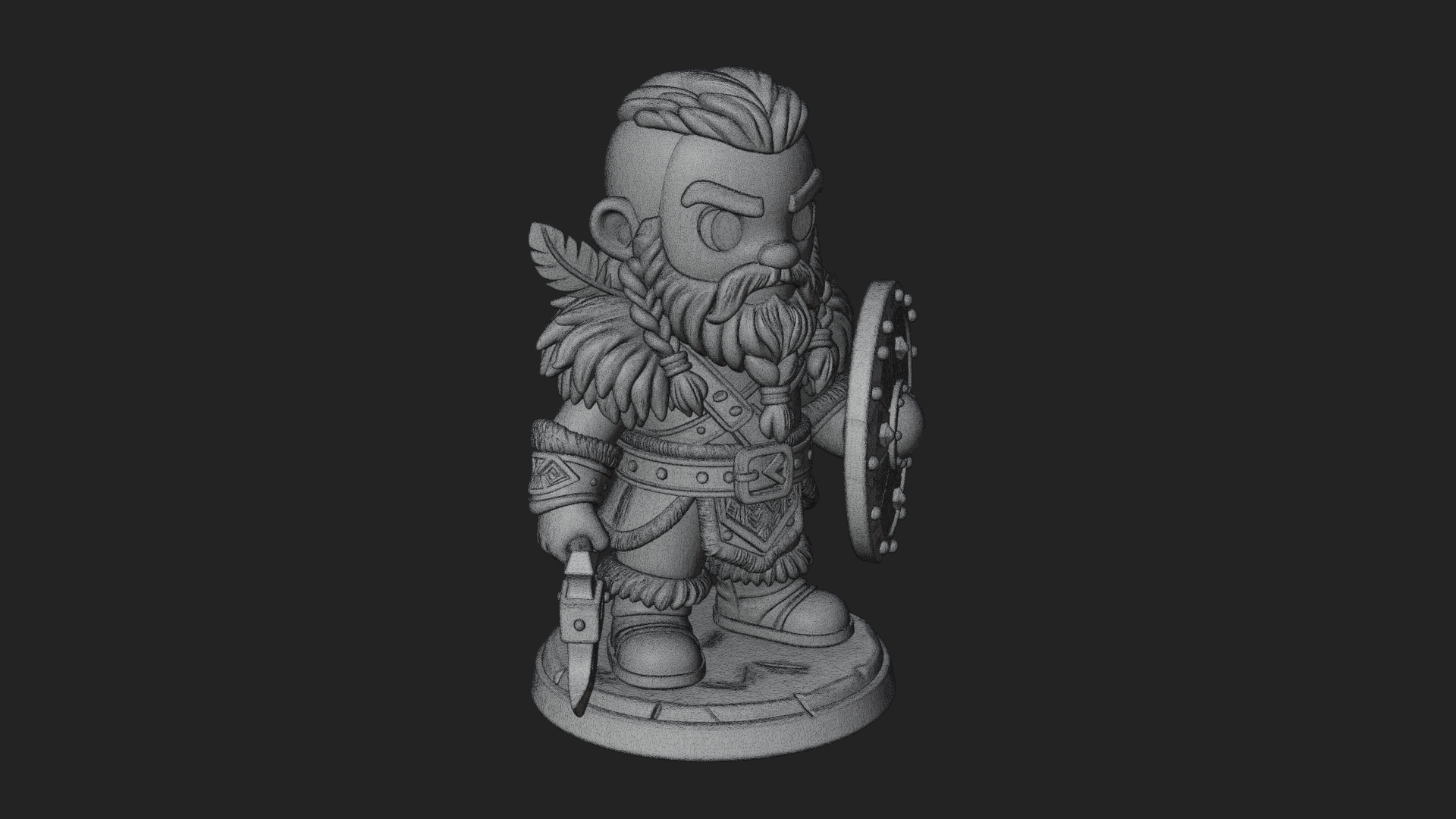 Chibi Dwarf with Shield Statue Design 2 3D Print Model 3D Model