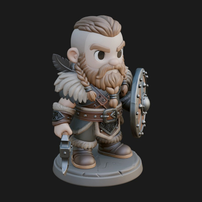 Chibi Dwarf with Shield Statue Design 2 3D Print Model