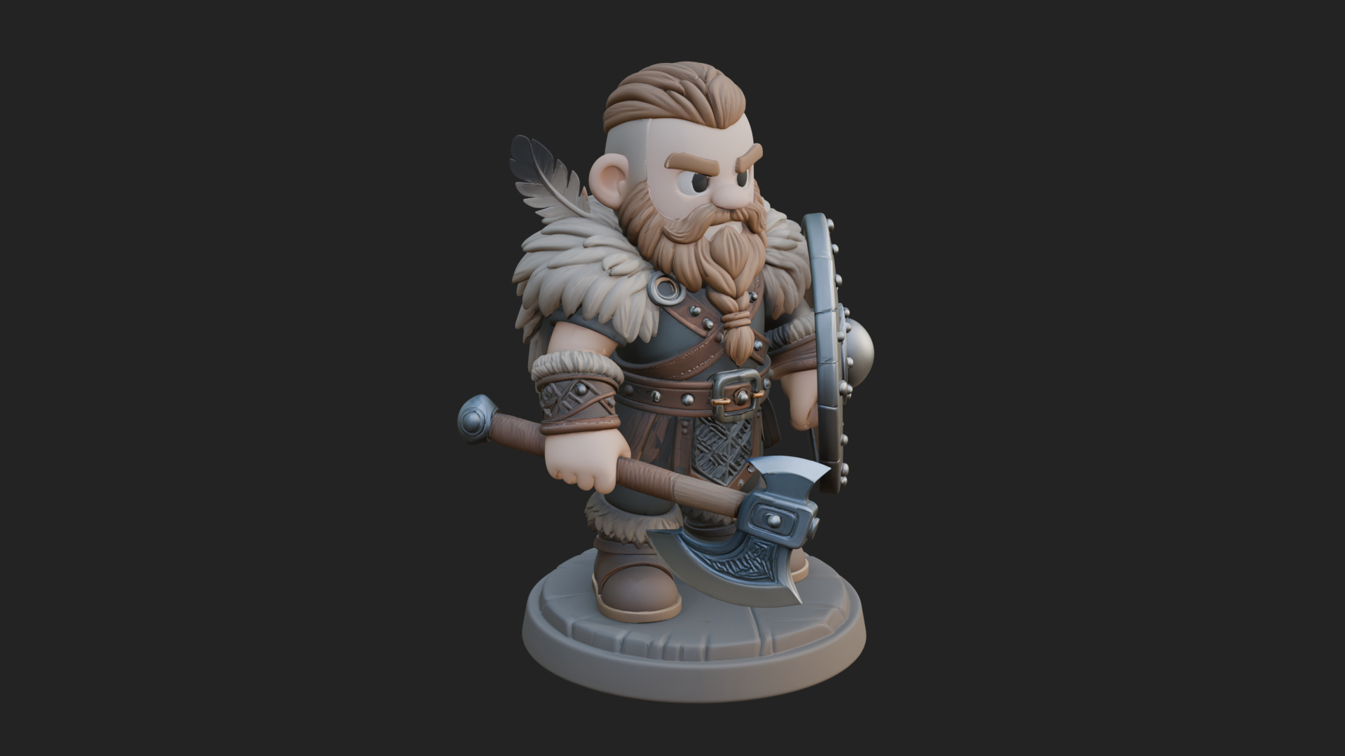 Chibi Dwarf With Shield Statue Design 3 3D Print Model 3D Model
