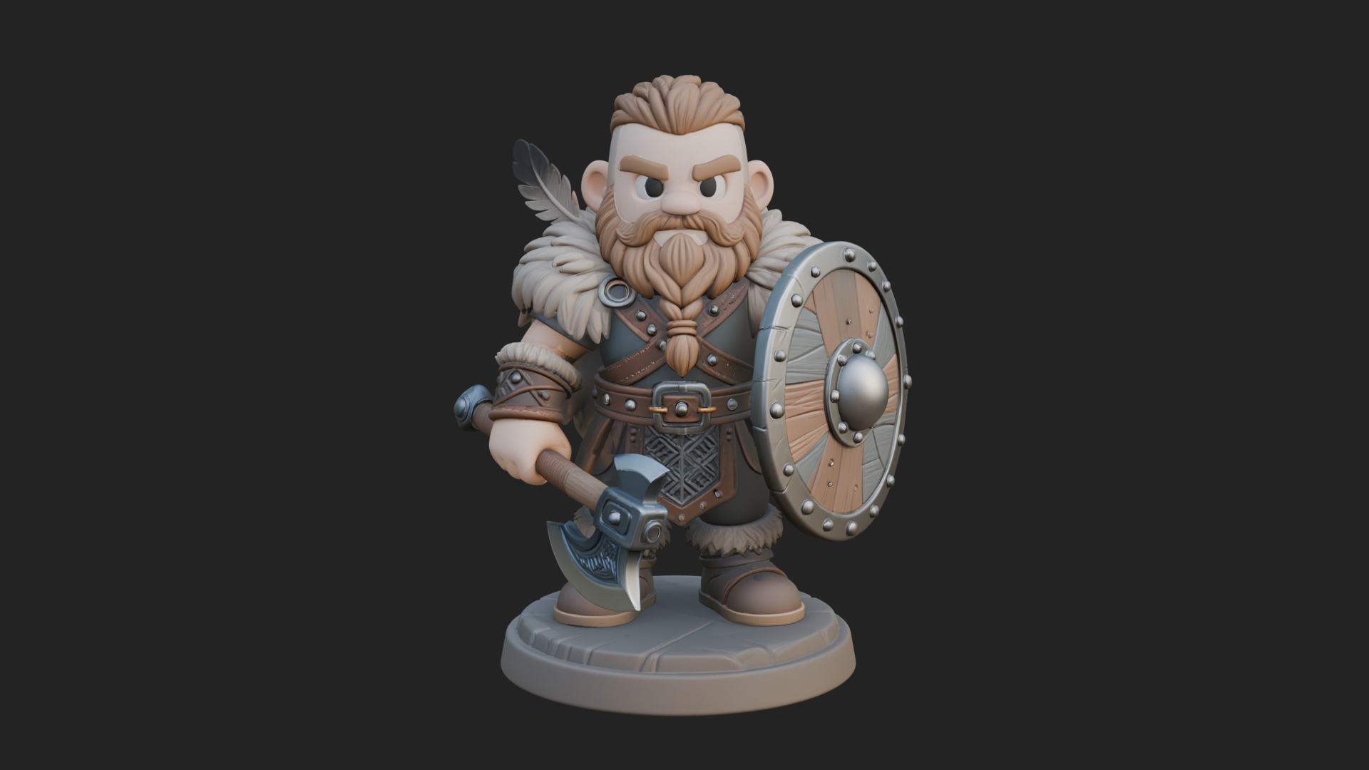 Chibi Dwarf With Shield Statue Design 3 3D Print Model 3D Model