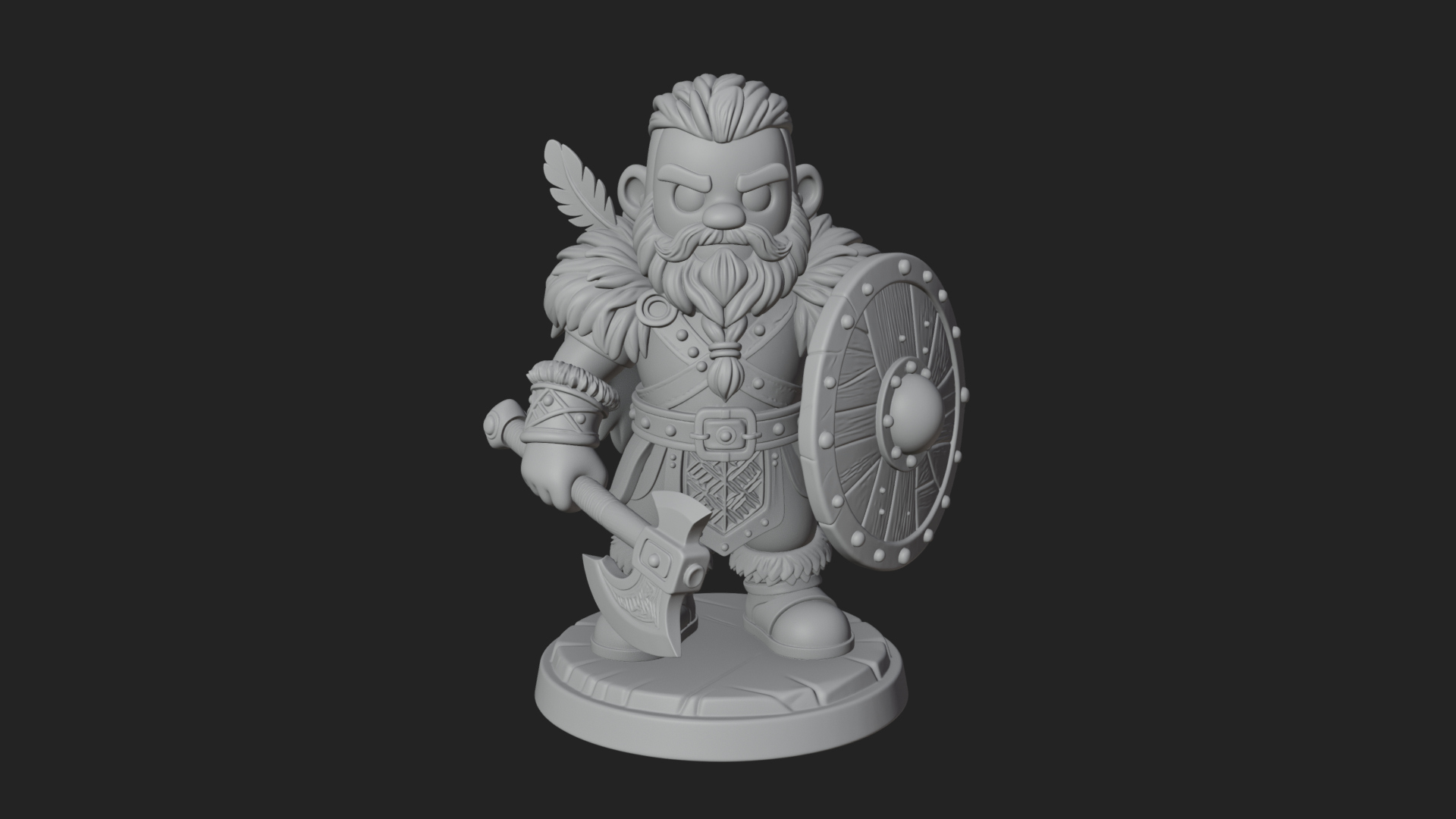 Chibi Dwarf With Shield Statue Design 3 3D Print Model 3D Model