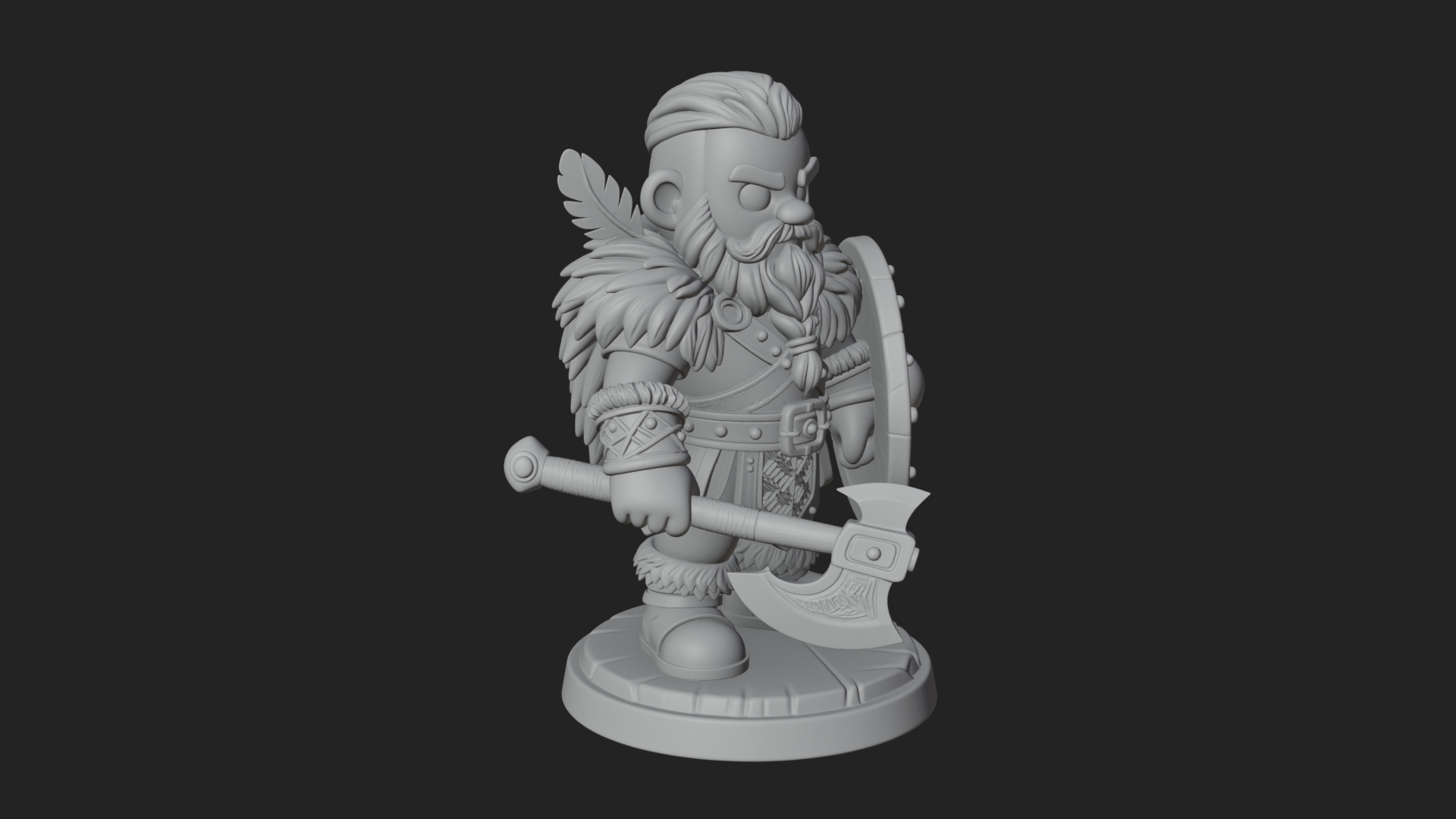Chibi Dwarf With Shield Statue Design 3 3D Print Model 3D Model