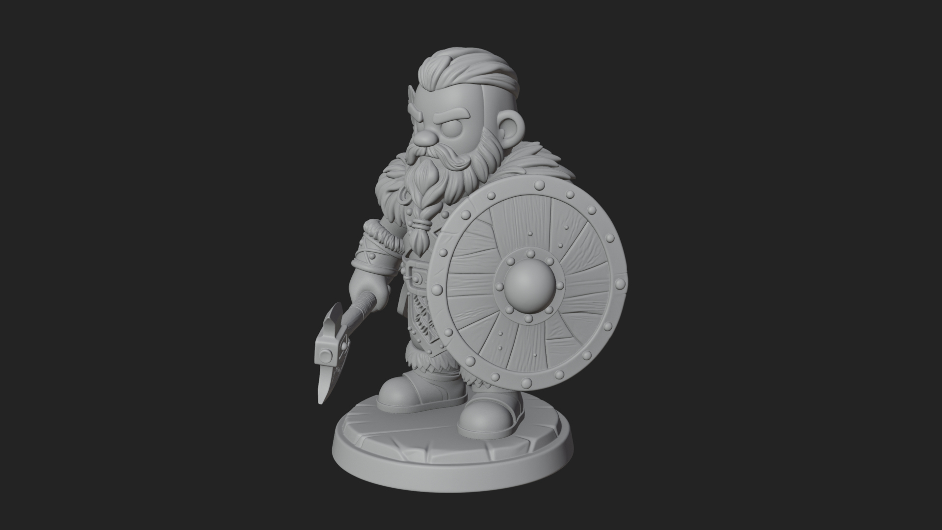 Chibi Dwarf With Shield Statue Design 3 3D Print Model 3D Model