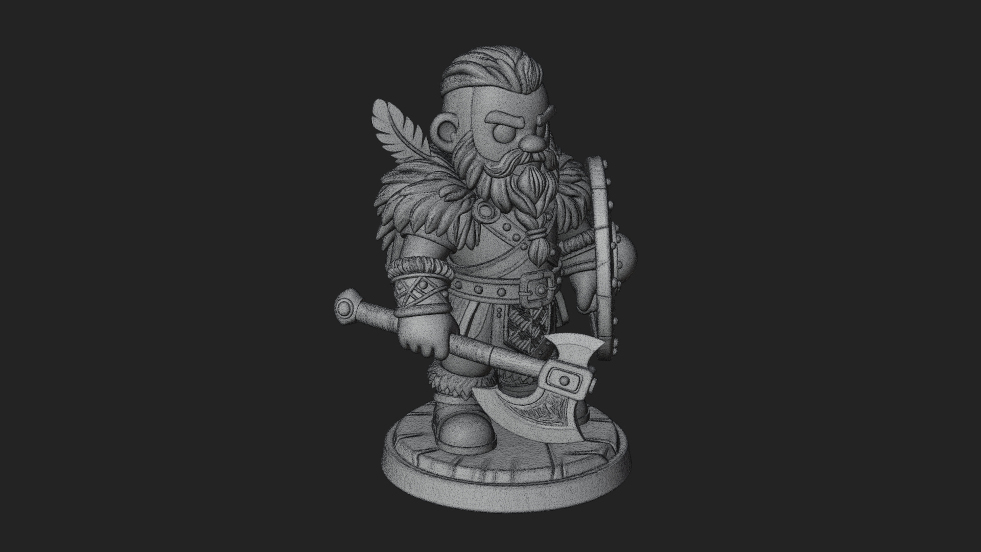 Chibi Dwarf With Shield Statue Design 3 3D Print Model 3D Model