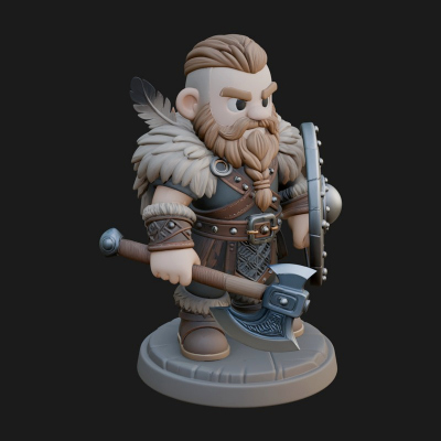 Chibi Dwarf With Shield Statue Design 3 3D Print Model