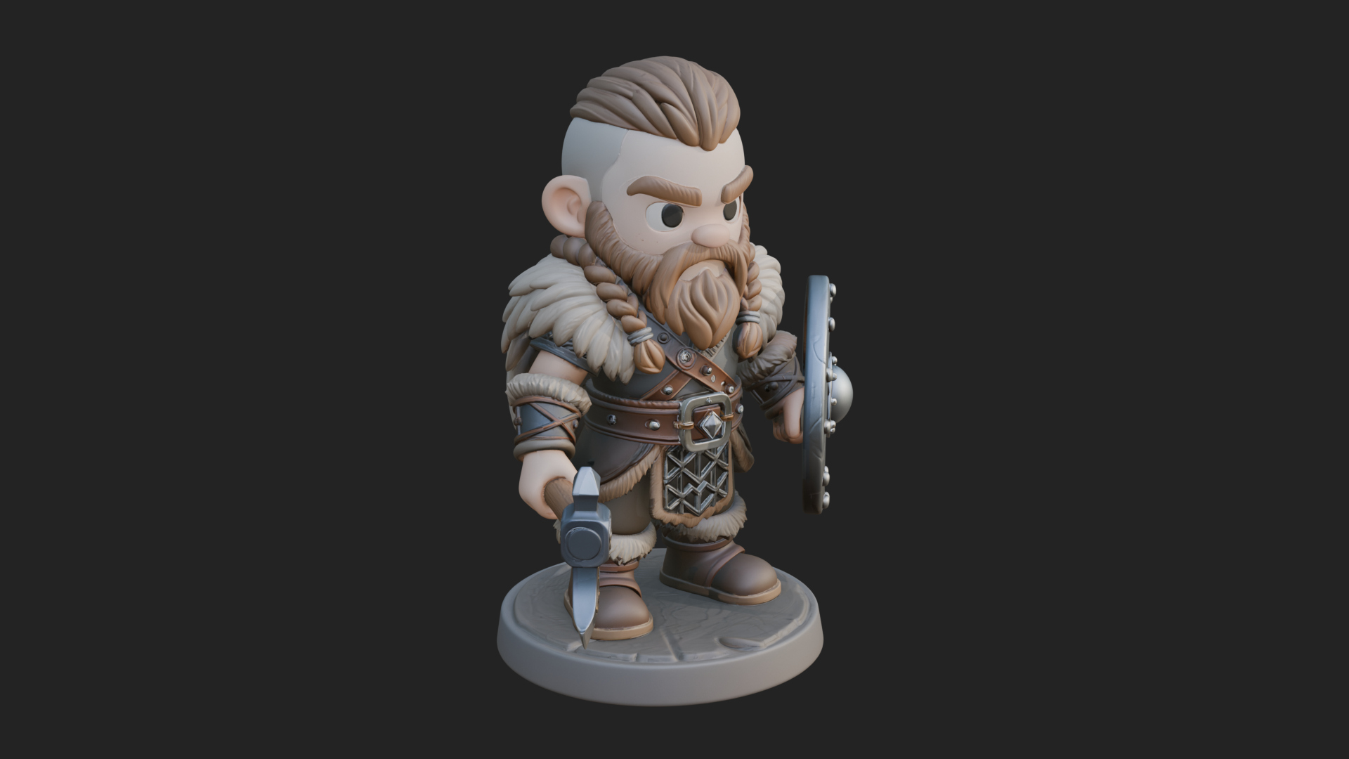 Chibi Dwarf with Shield Statue Design 4 3D Print Model 3D Model