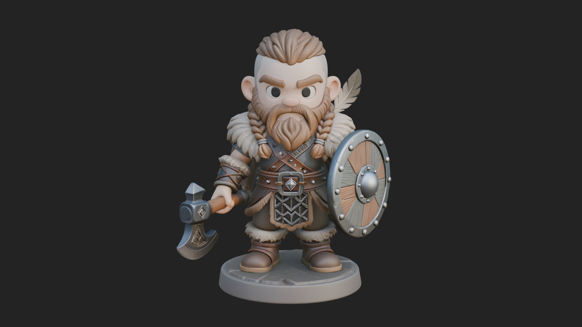 Chibi Dwarf with Shield Statue Design 4 3D Print Model 3D Model