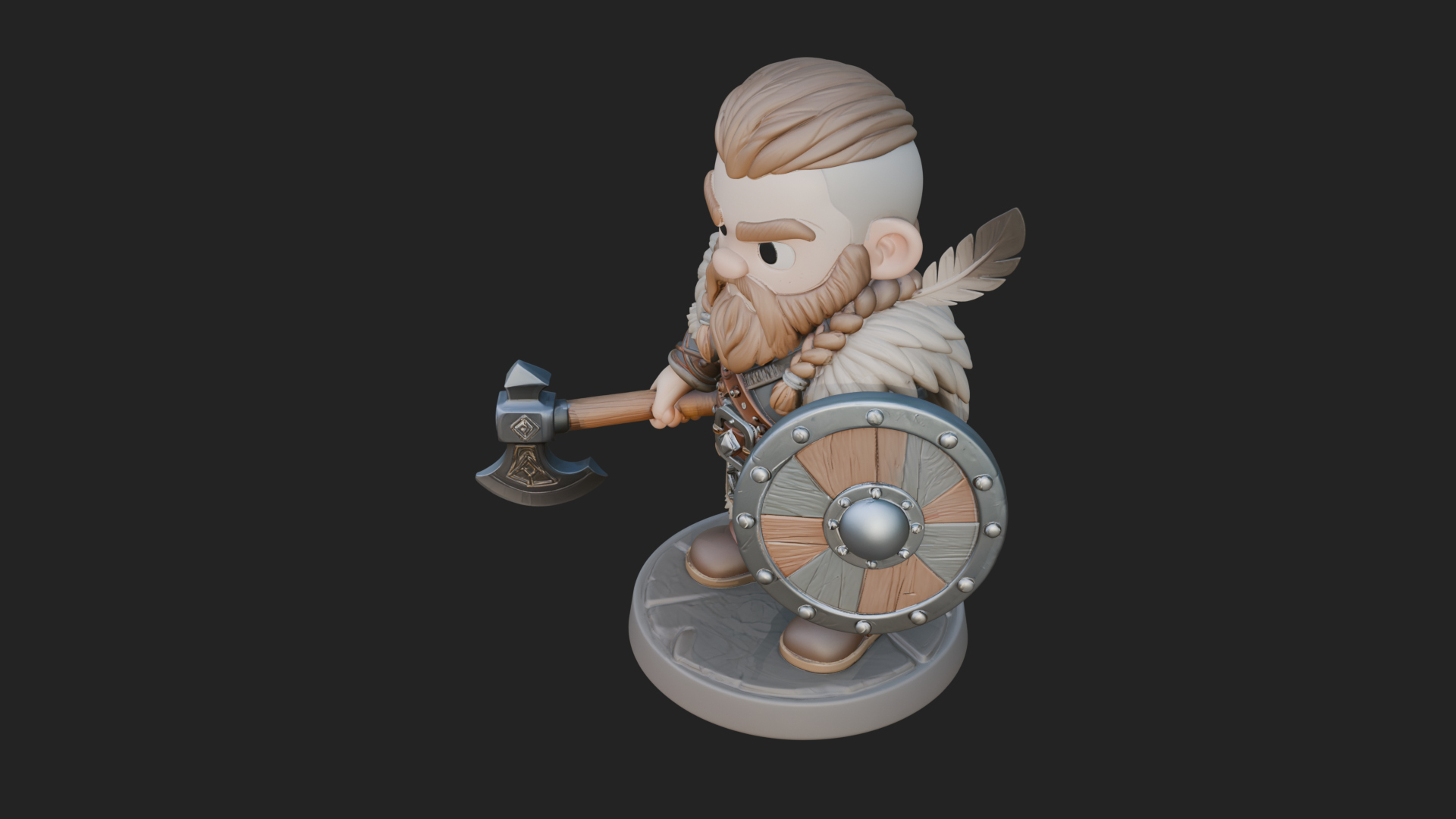 Chibi Dwarf with Shield Statue Design 4 3D Print Model 3D Model