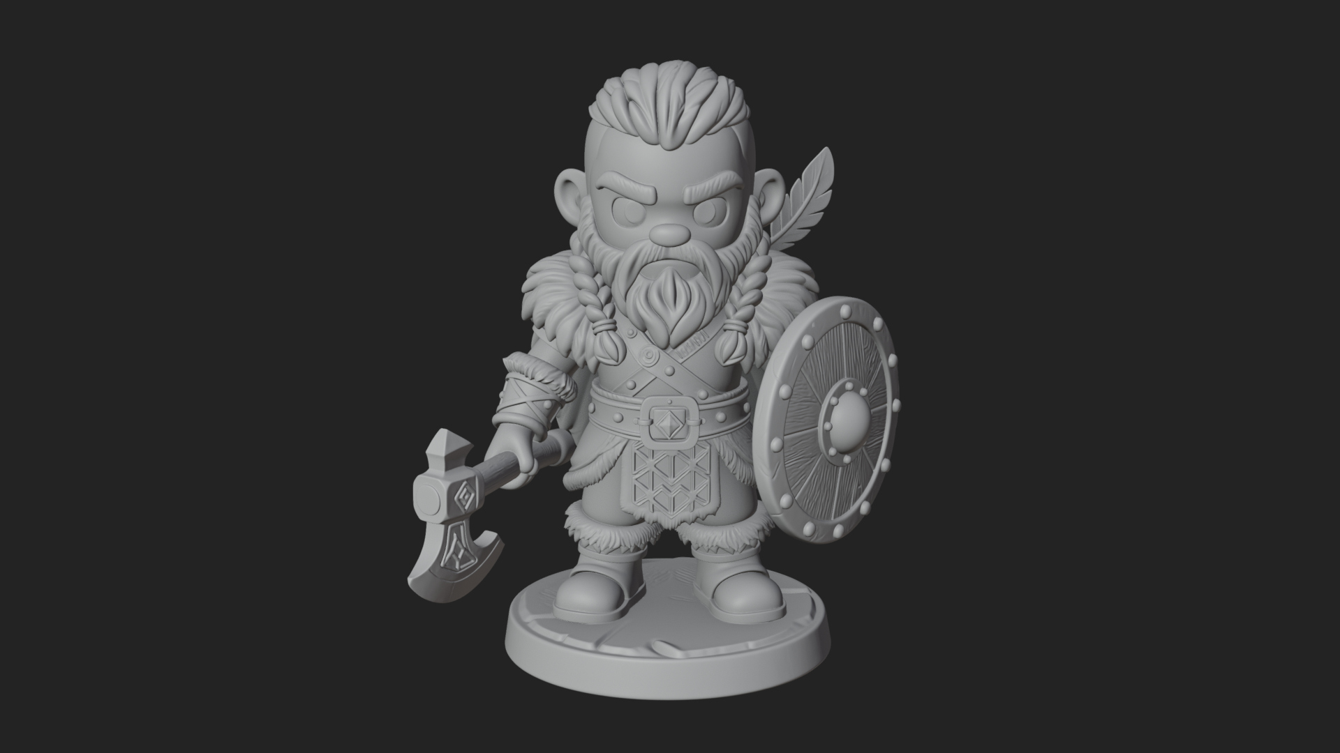 Chibi Dwarf with Shield Statue Design 4 3D Print Model 3D Model
