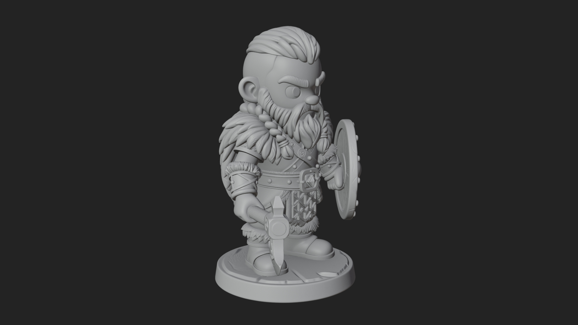 Chibi Dwarf with Shield Statue Design 4 3D Print Model 3D Model