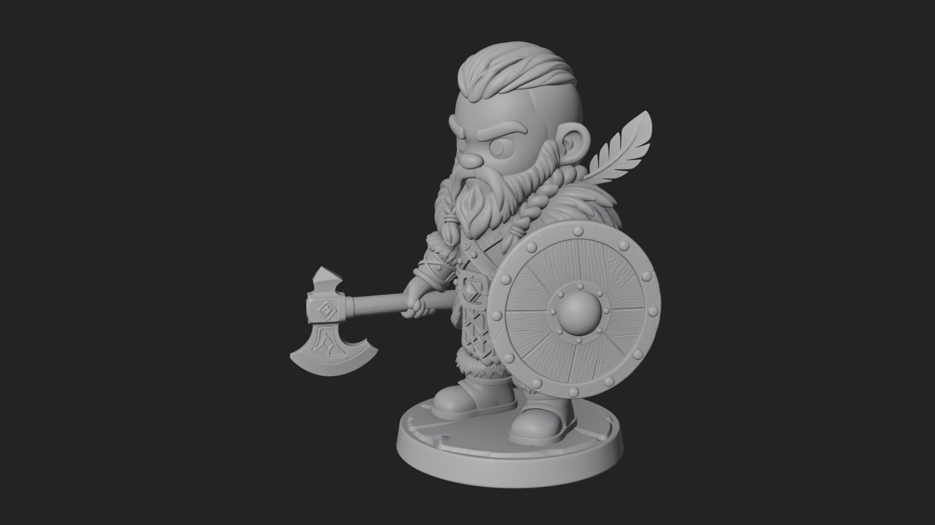 Chibi Dwarf with Shield Statue Design 4 3D Print Model 3D Model