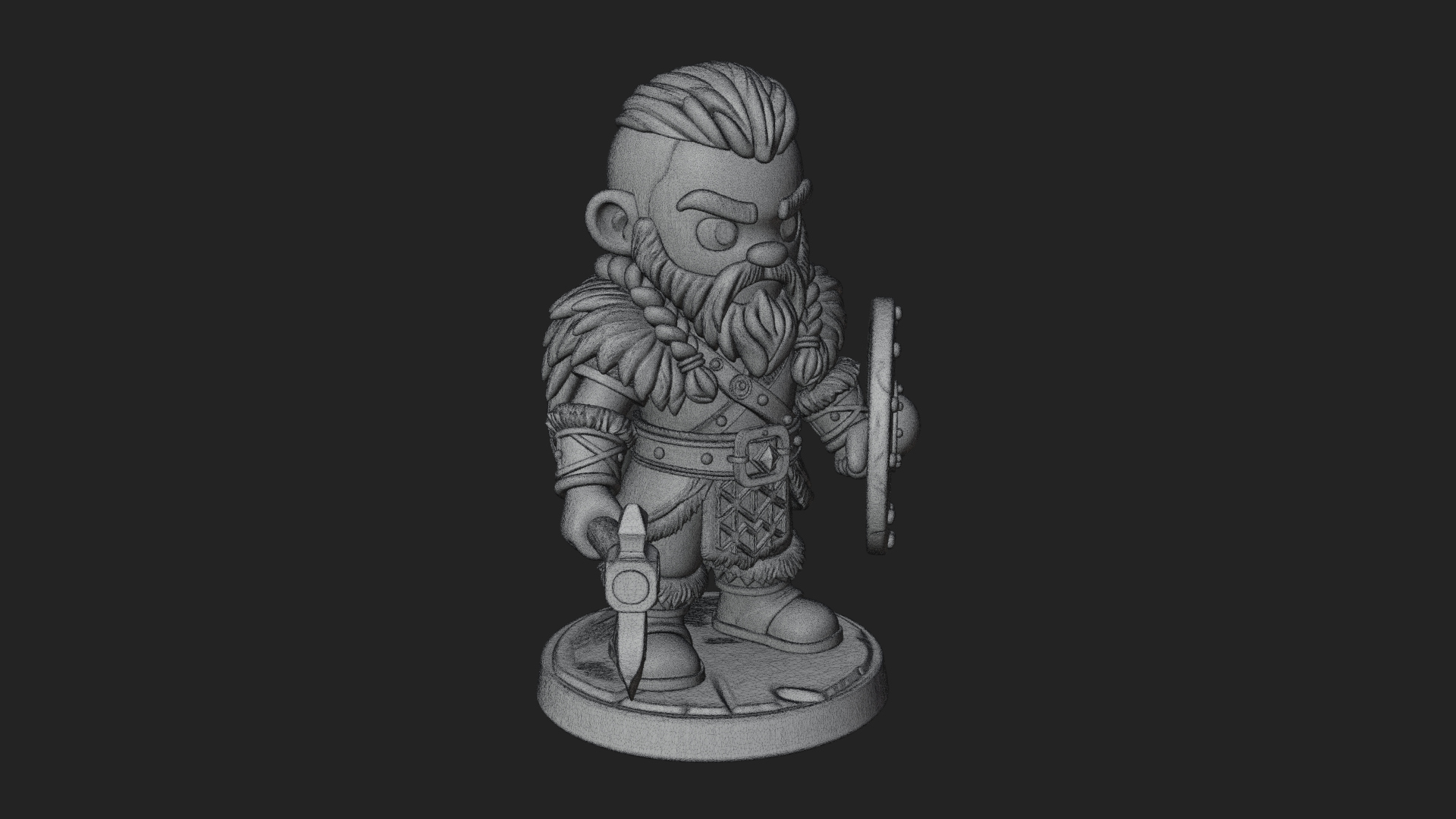 Chibi Dwarf with Shield Statue Design 4 3D Print Model 3D Model