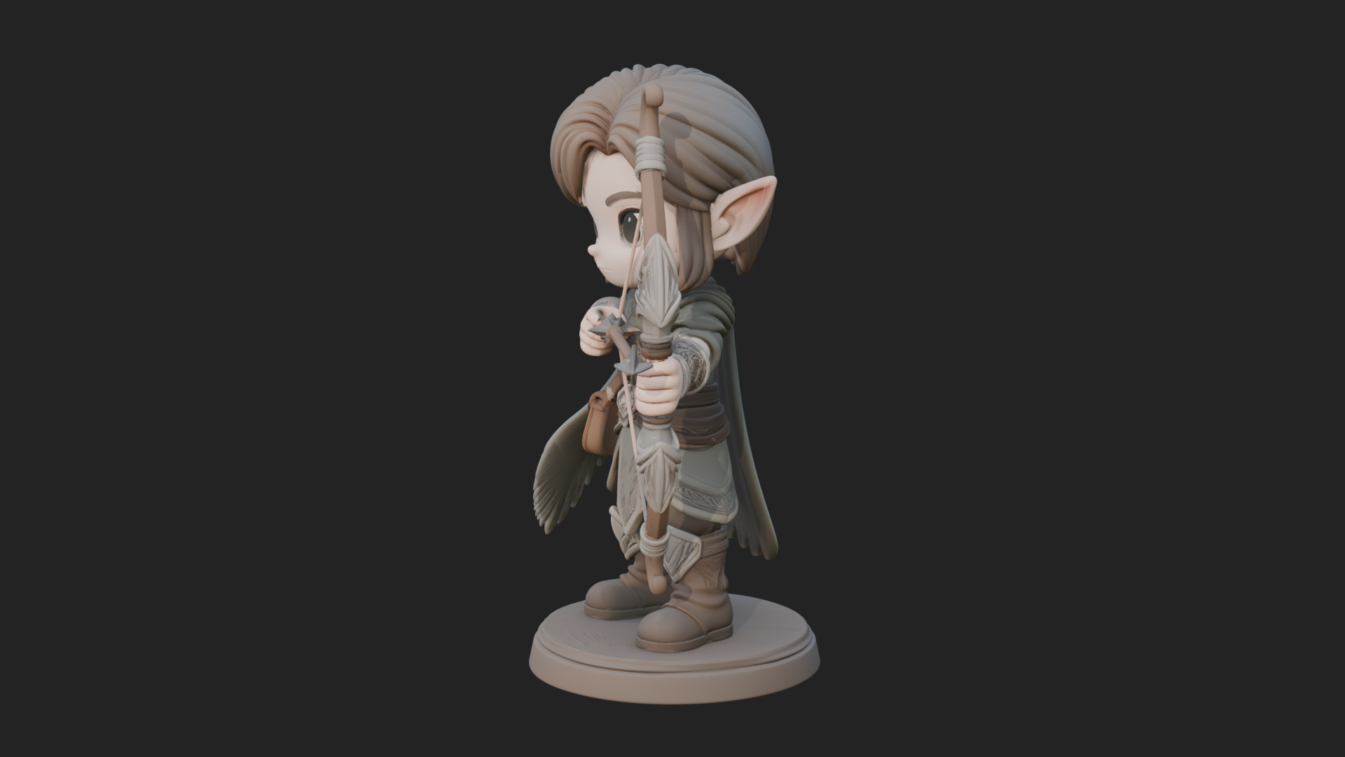 Chibi Elf Archer with Bow Statue Design 1 3D Print Model 3D Model