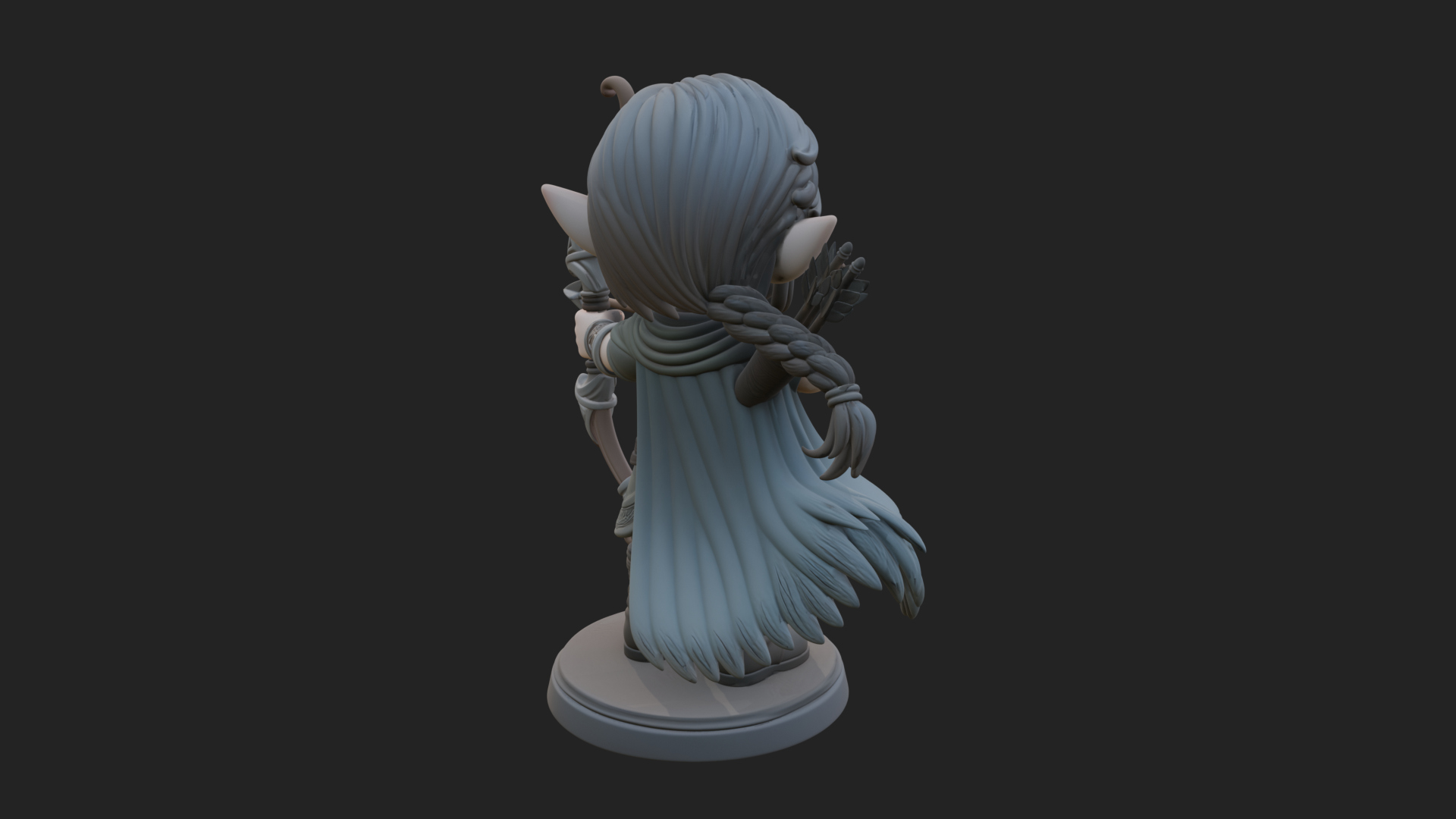 Chibi Elf Archer with Bow Statue Design 1 3D Print Model 3D Model
