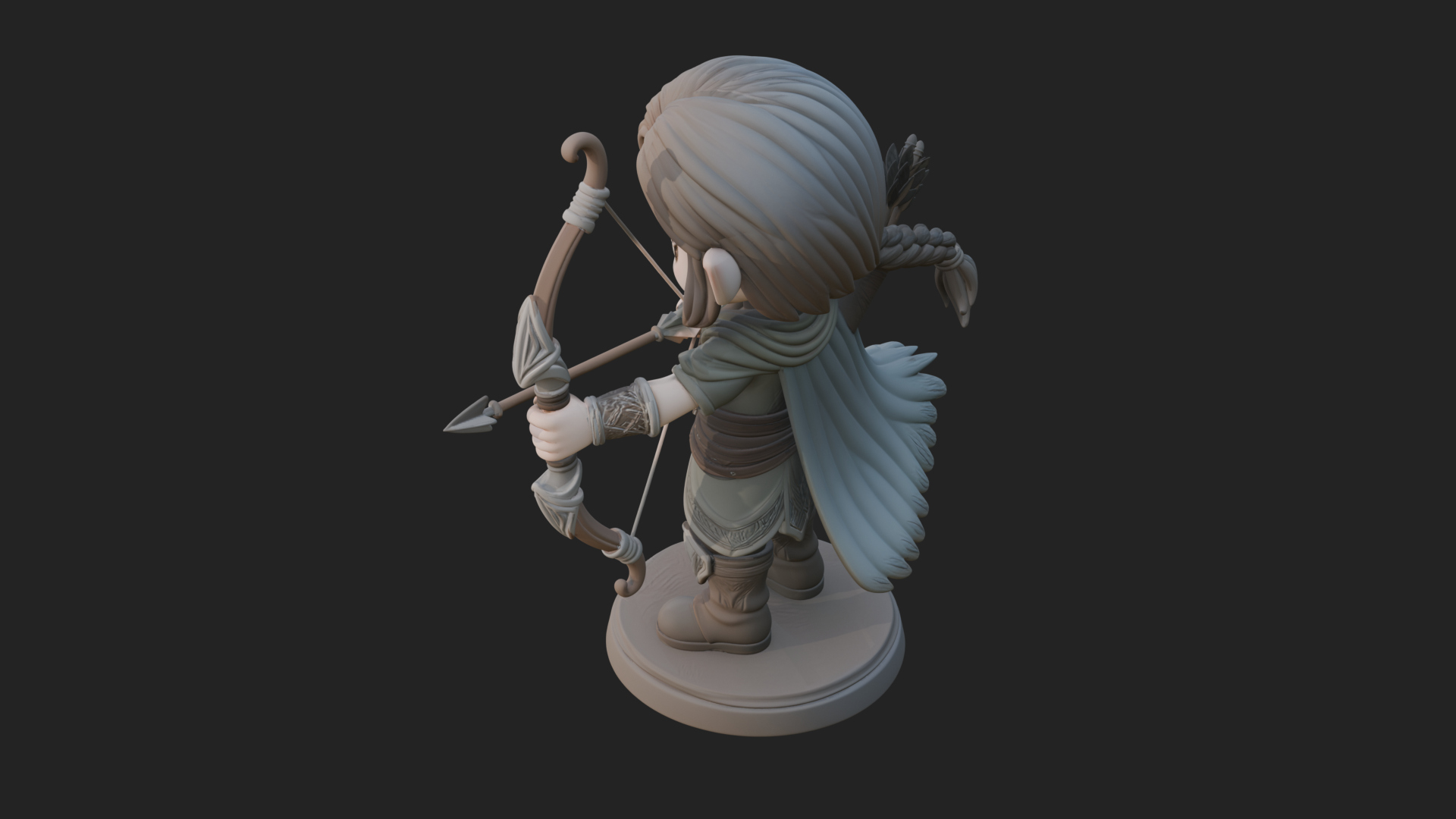 Chibi Elf Archer with Bow Statue Design 1 3D Print Model 3D Model
