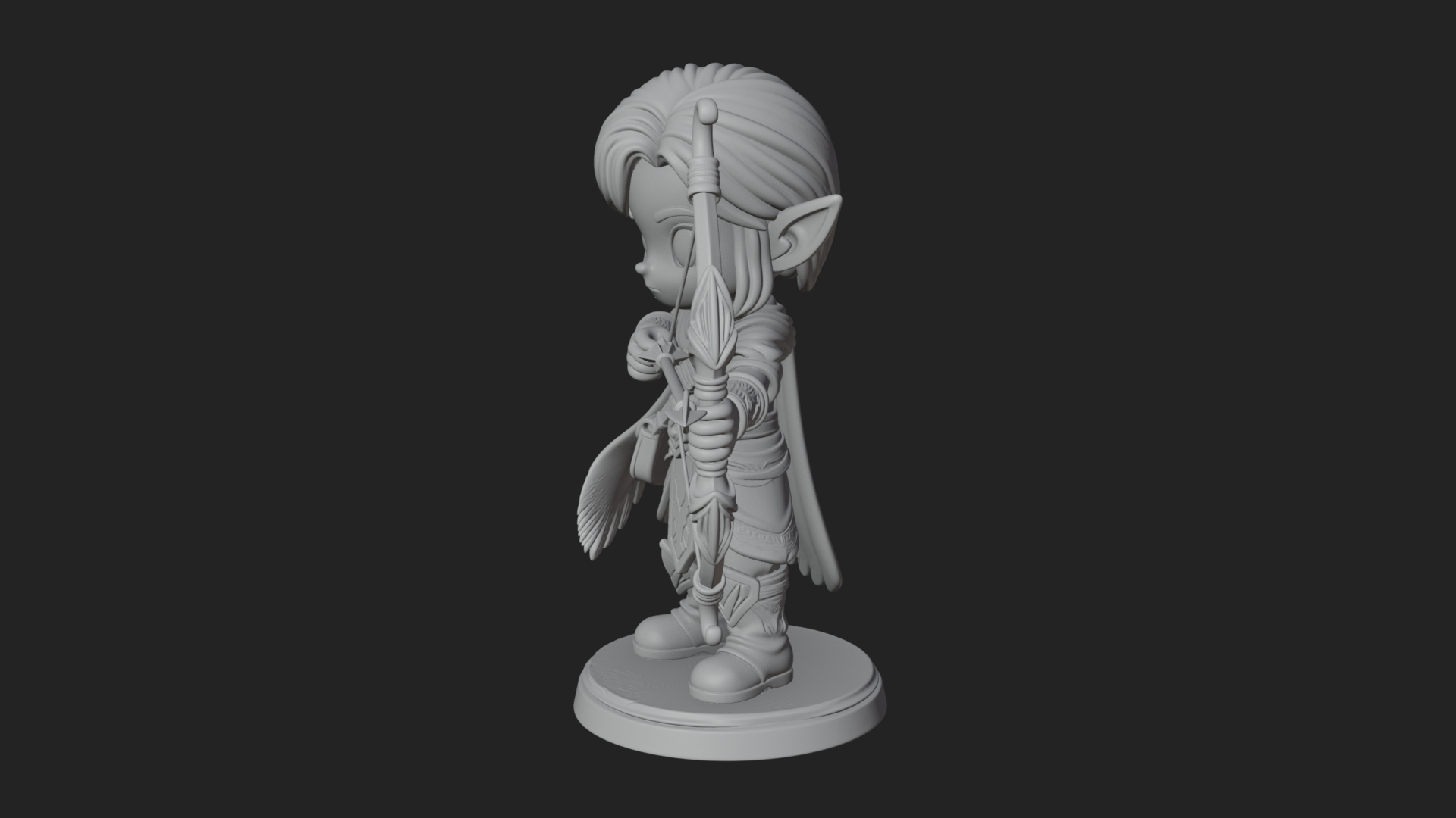 Chibi Elf Archer with Bow Statue Design 1 3D Print Model 3D Model