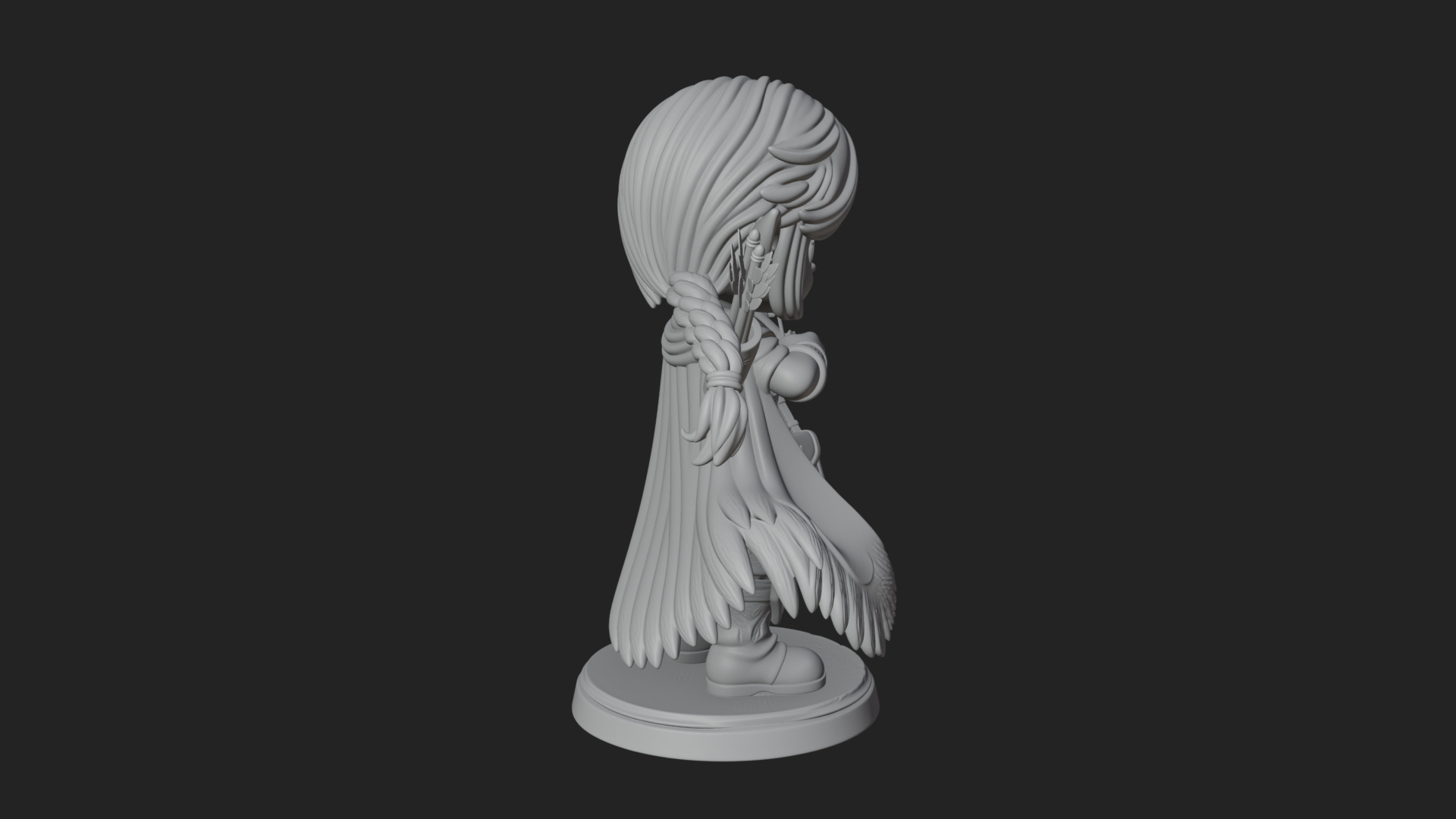 Chibi Elf Archer with Bow Statue Design 1 3D Print Model 3D Model