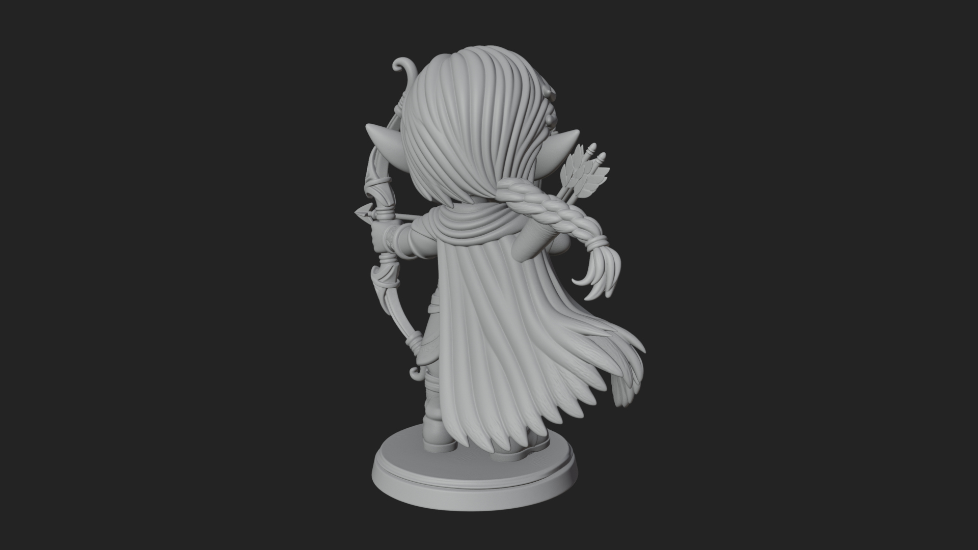 Chibi Elf Archer with Bow Statue Design 1 3D Print Model 3D Model