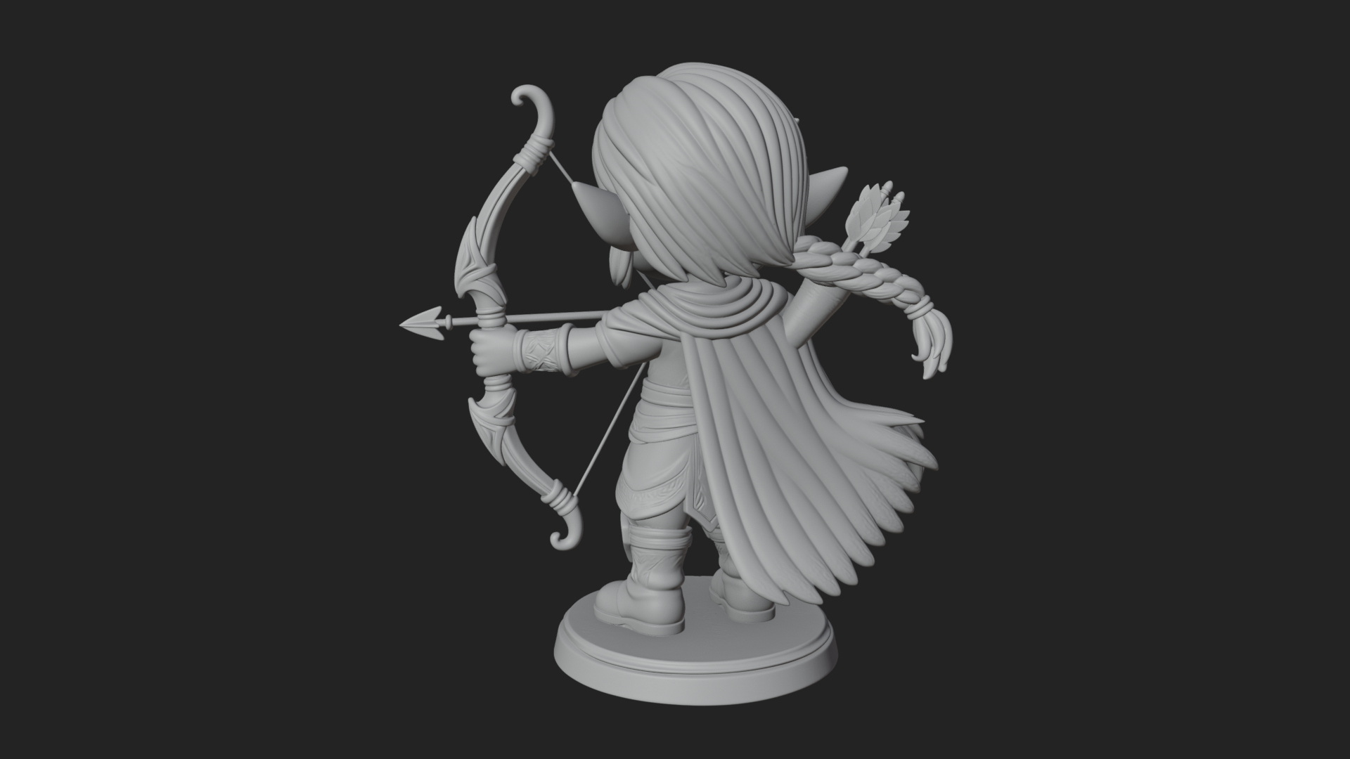 Chibi Elf Archer with Bow Statue Design 1 3D Print Model 3D Model