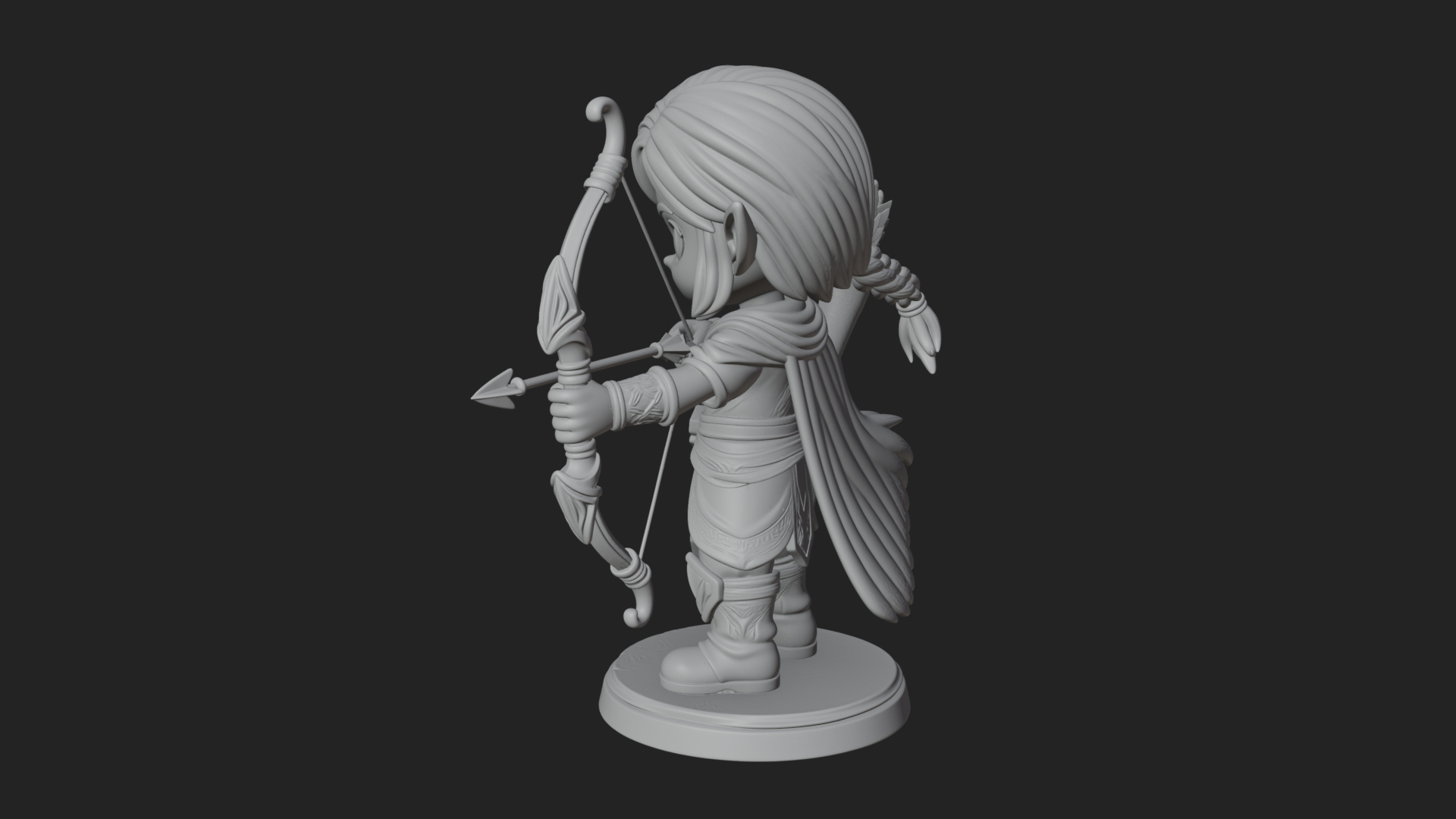 Chibi Elf Archer with Bow Statue Design 1 3D Print Model 3D Model
