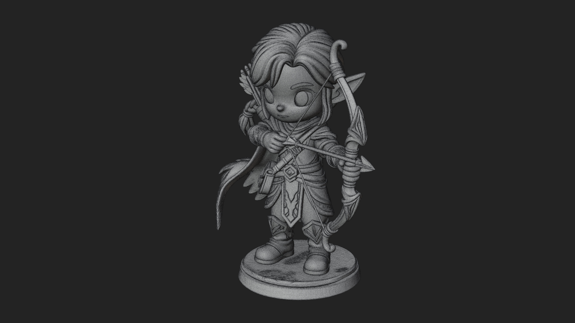 Chibi Elf Archer with Bow Statue Design 1 3D Print Model 3D Model