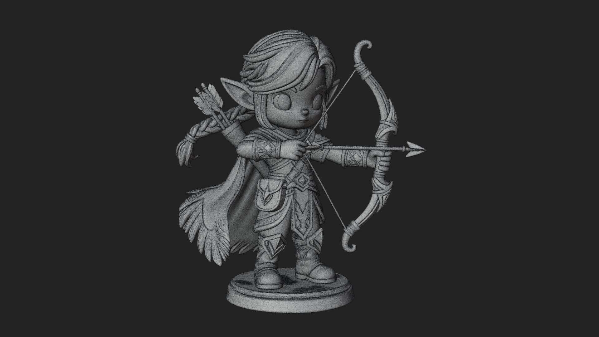 Chibi Elf Archer with Bow Statue Design 1 3D Print Model 3D Model