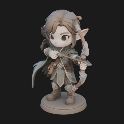 Chibi Elf Archer with Bow Statue Design 1 3D Print Model