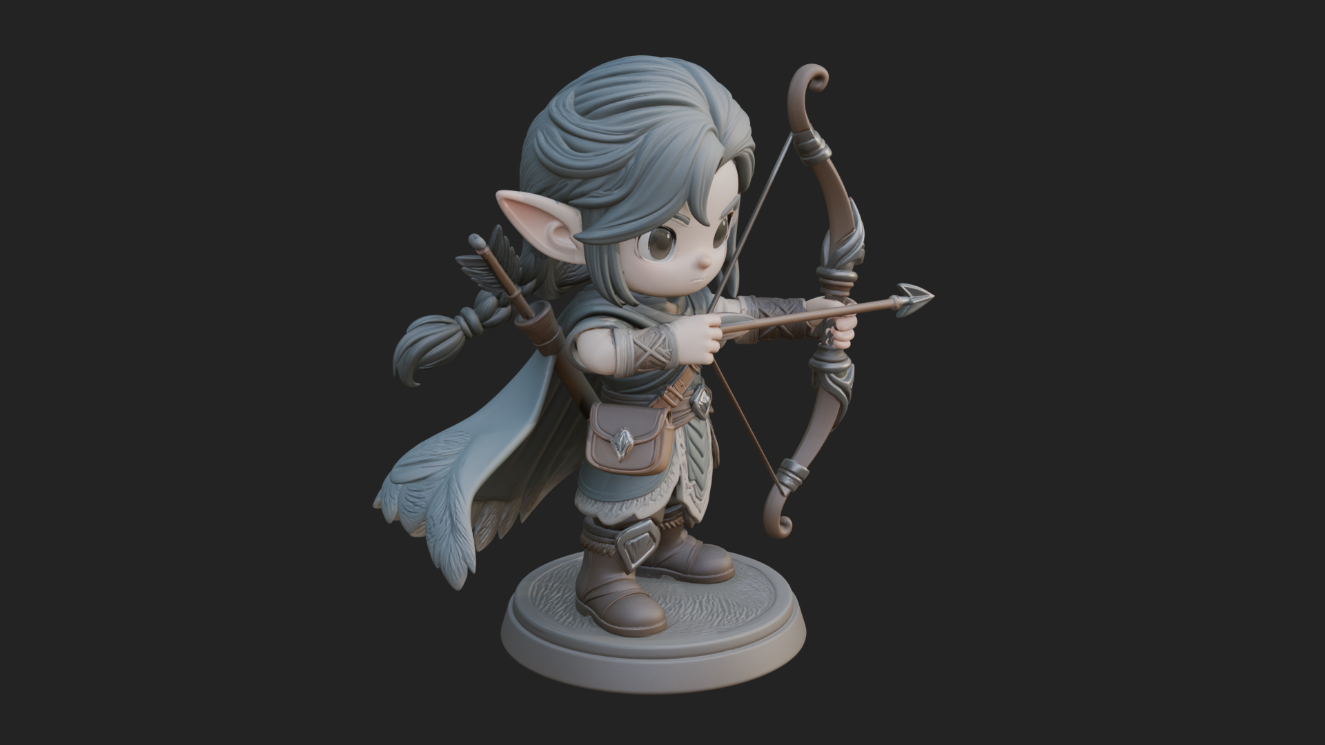 Chibi Elf Archer with Bow Statue Design 2 3D Print Model 3D Model