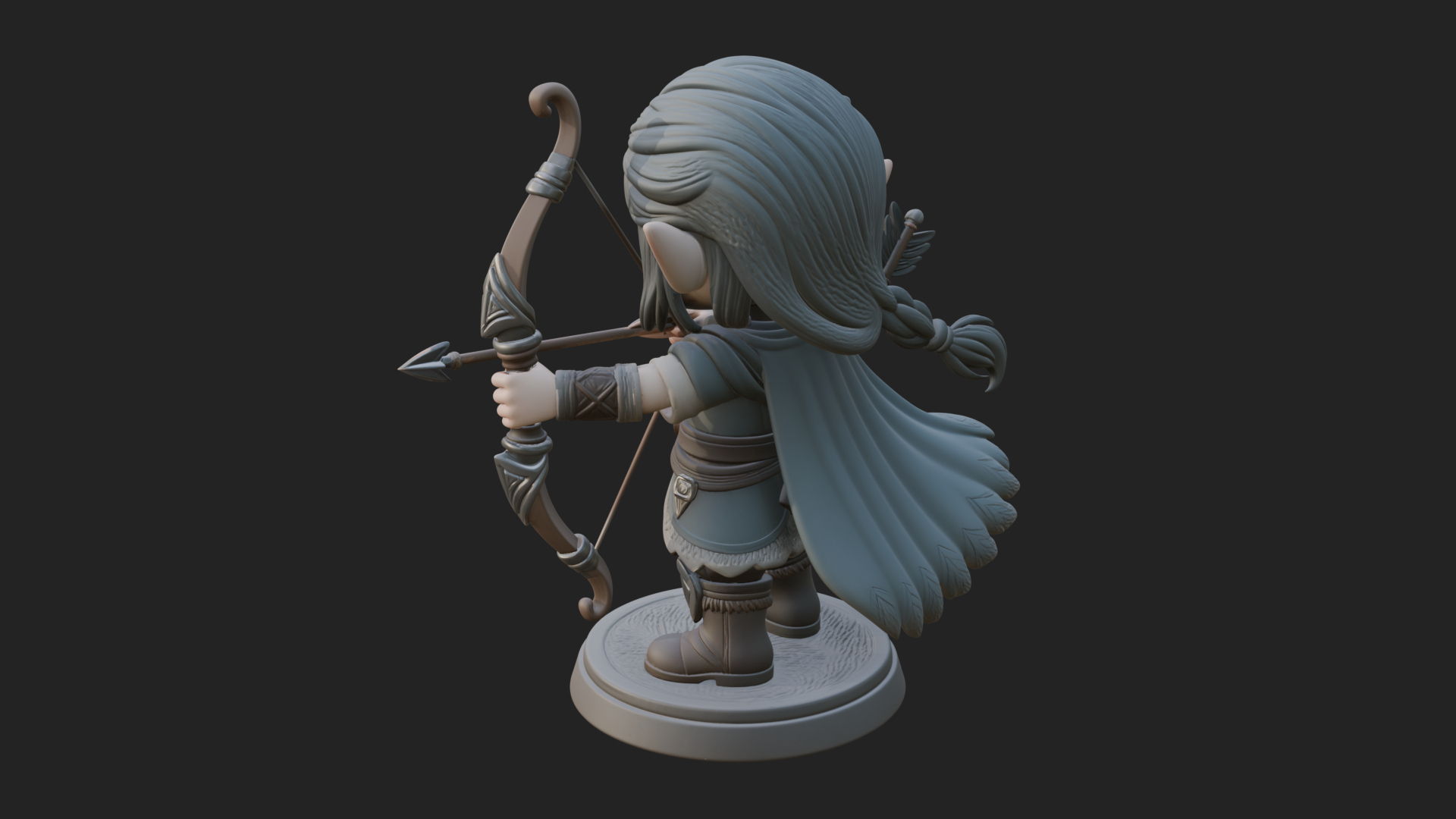Chibi Elf Archer with Bow Statue Design 2 3D Print Model 3D Model