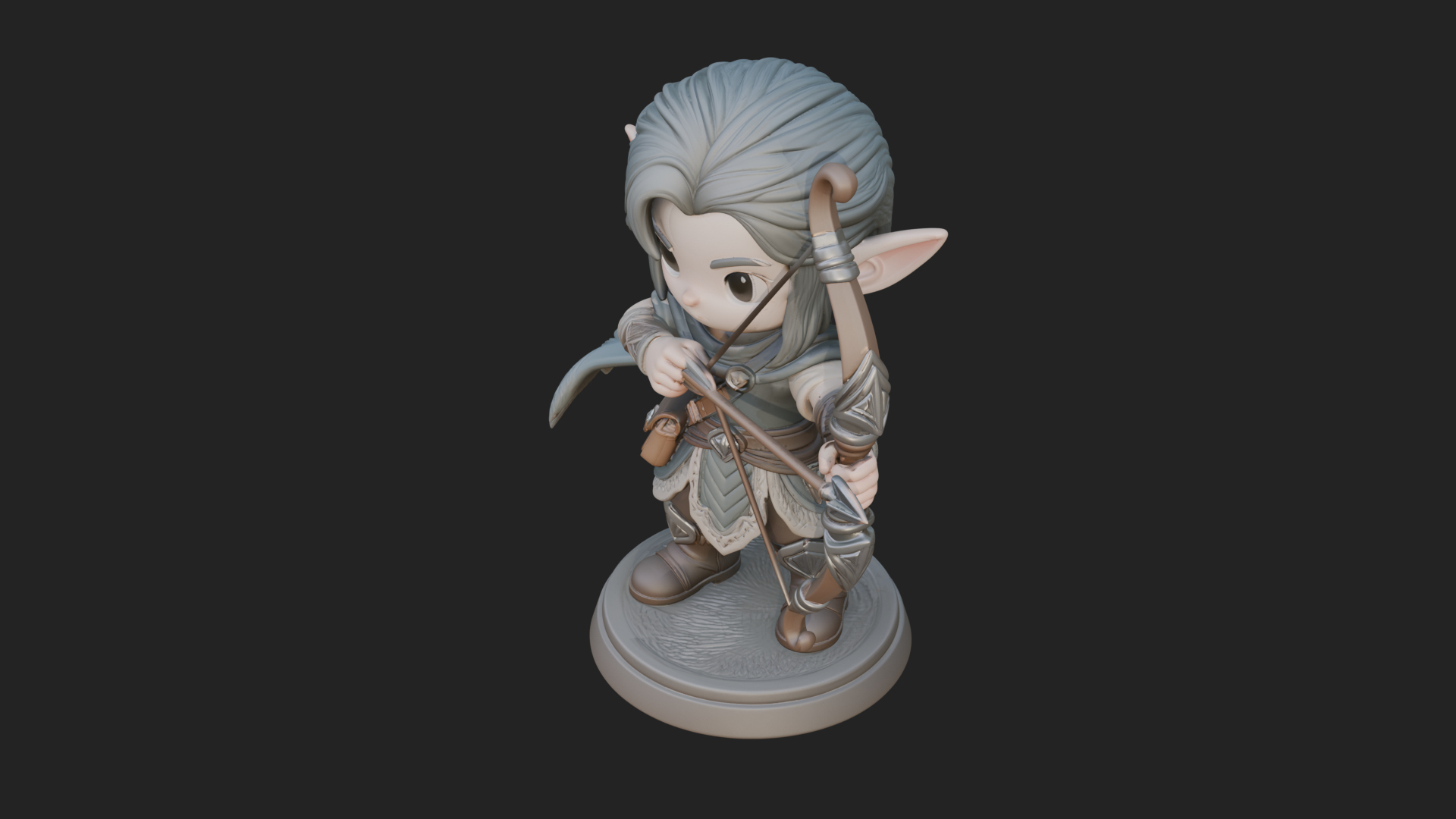 Chibi Elf Archer with Bow Statue Design 2 3D Print Model 3D Model