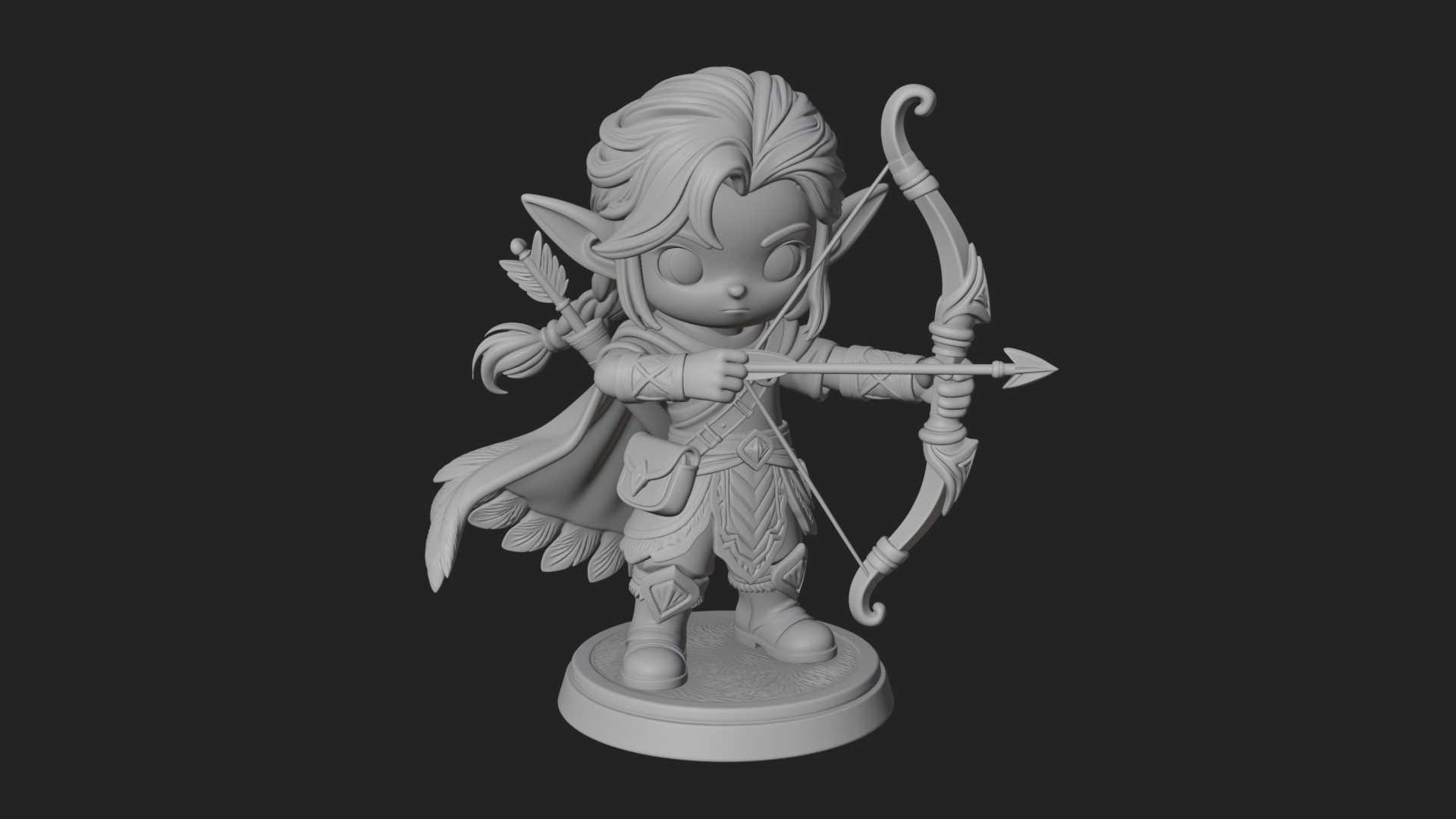 Chibi Elf Archer with Bow Statue Design 2 3D Print Model 3D Model