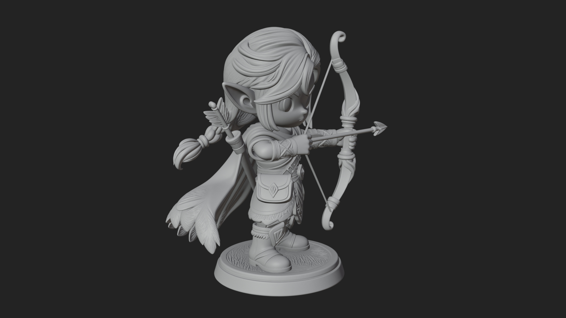 Chibi Elf Archer with Bow Statue Design 2 3D Print Model 3D Model