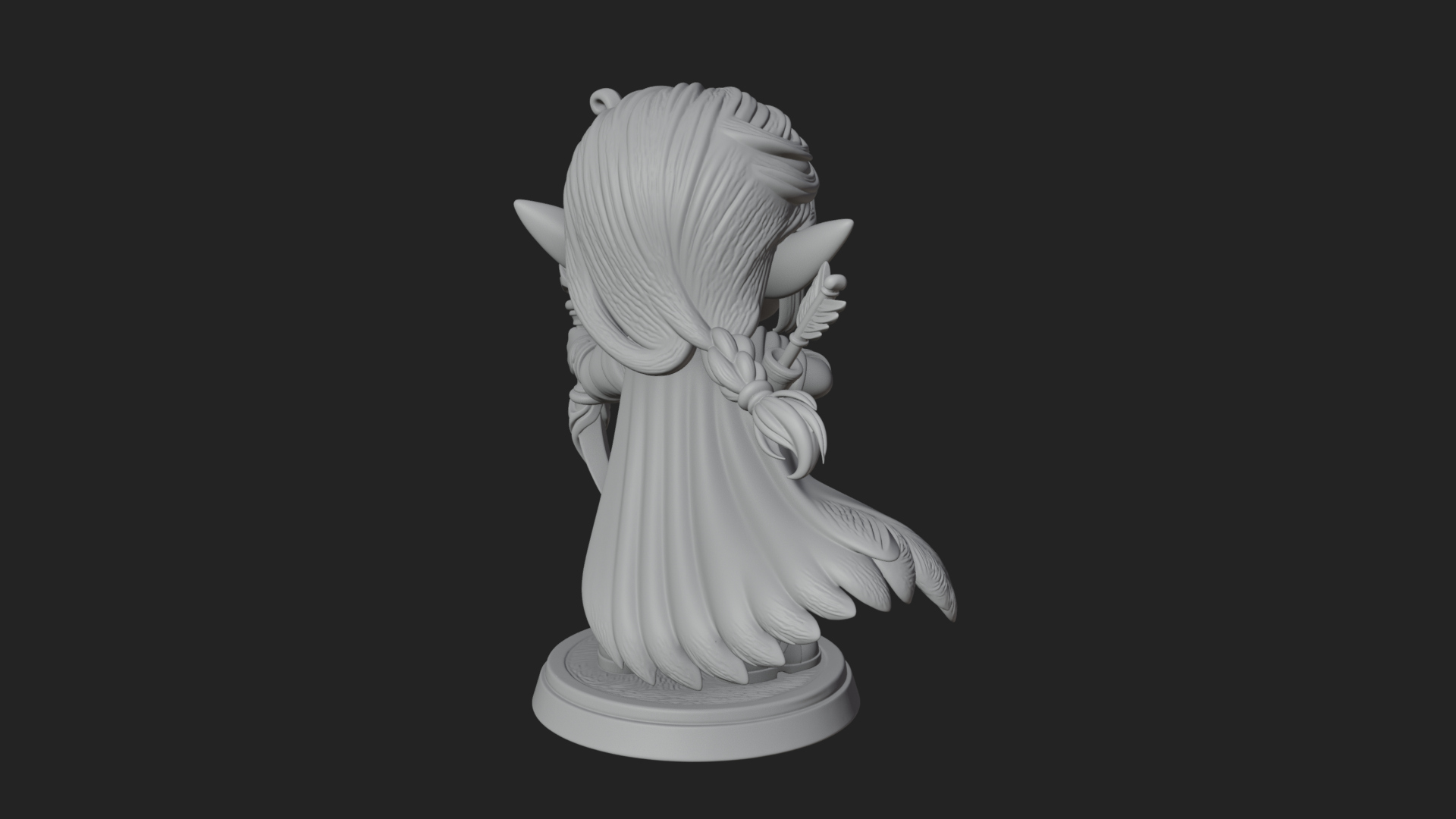 Chibi Elf Archer with Bow Statue Design 2 3D Print Model 3D Model