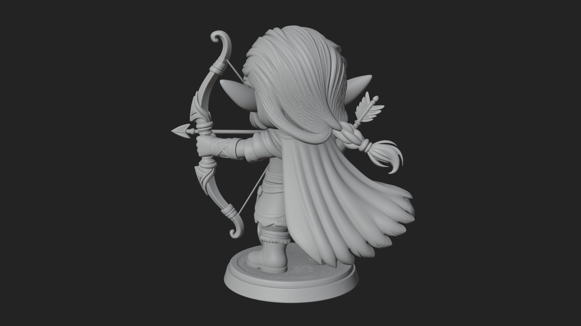 Chibi Elf Archer with Bow Statue Design 2 3D Print Model 3D Model